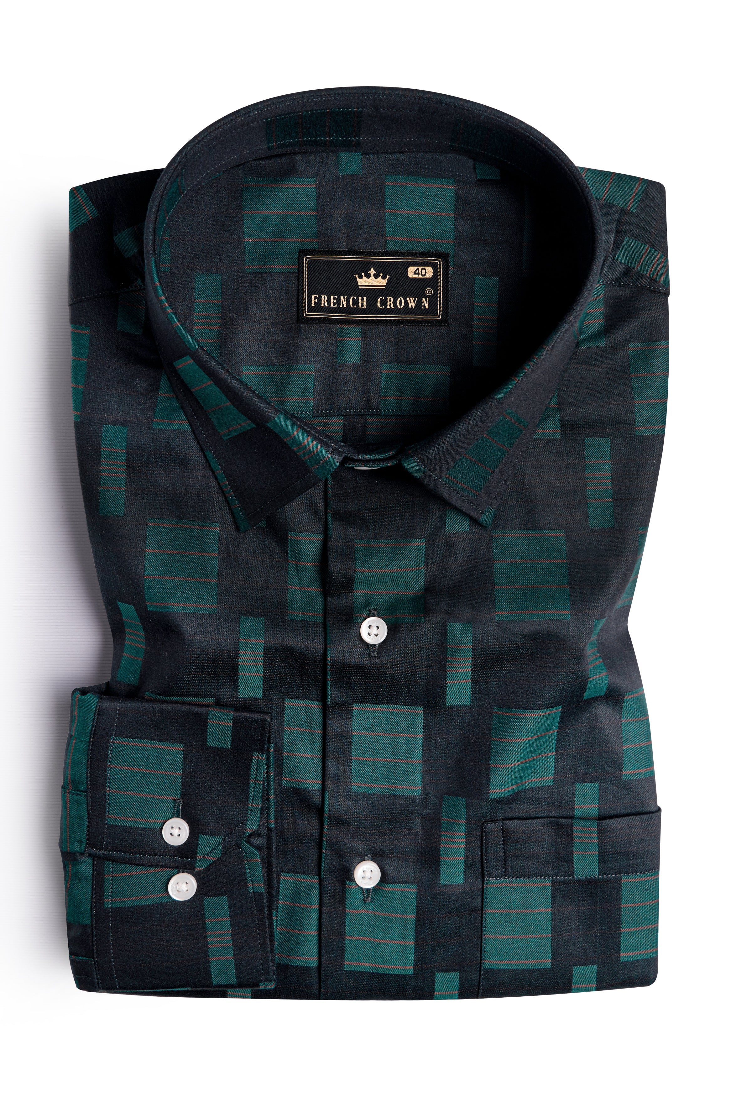 Jade Black and Gable Green Jacquard Textured Premium Giza Cotton Shirt