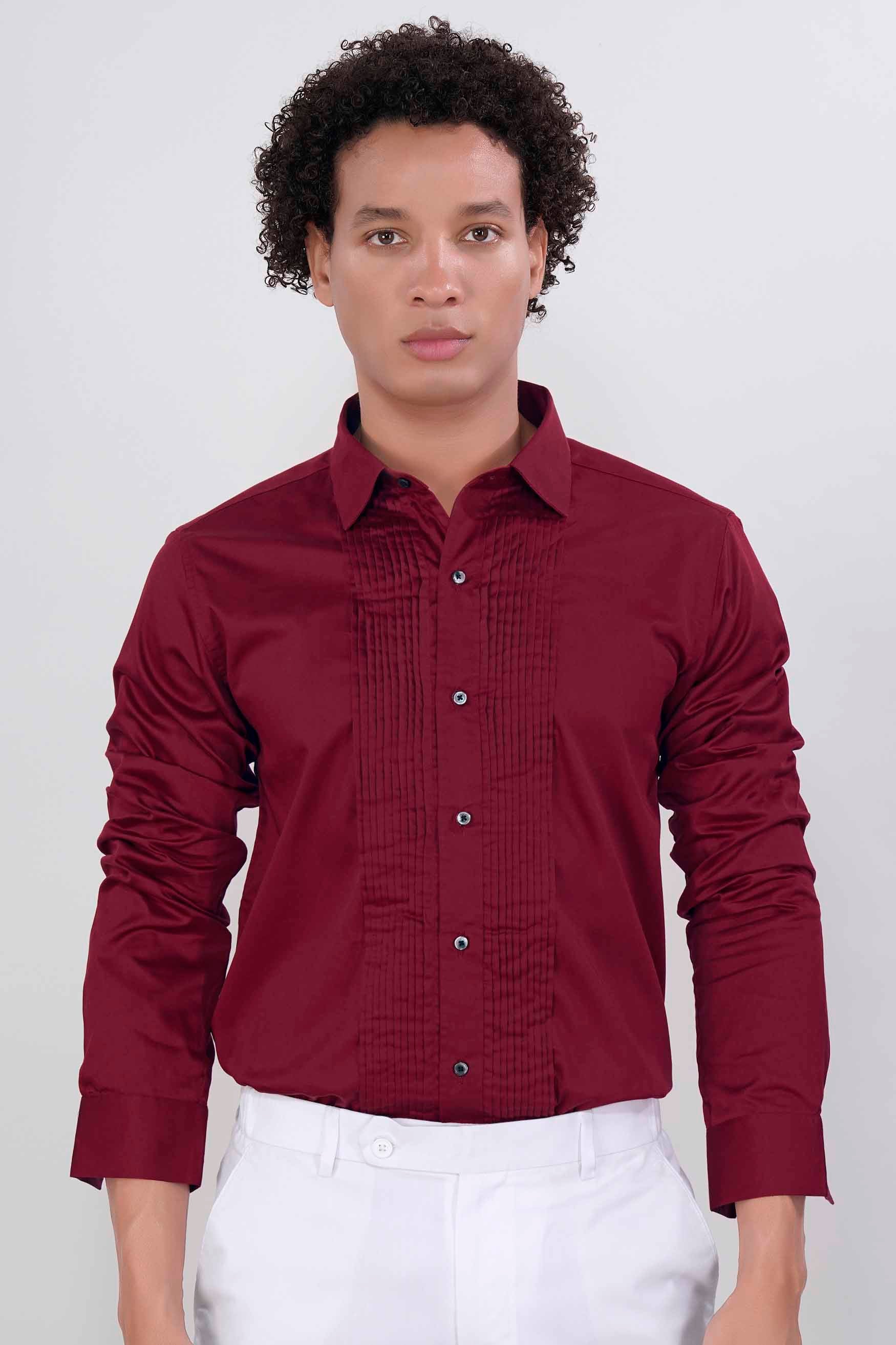 Bordeaux Red Subtle Sheen Super  Soft Premium Cotton Tuxedo Shirt