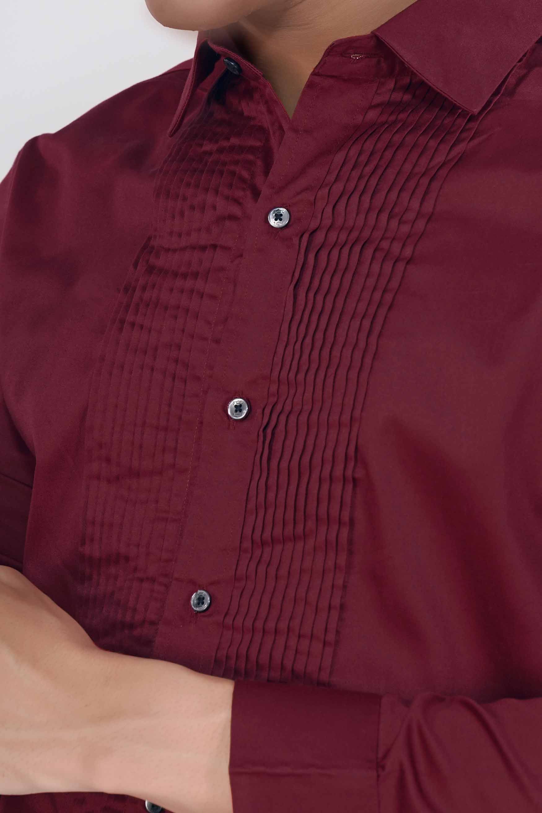 Bordeaux Red Subtle Sheen Super  Soft Premium Cotton Tuxedo Shirt