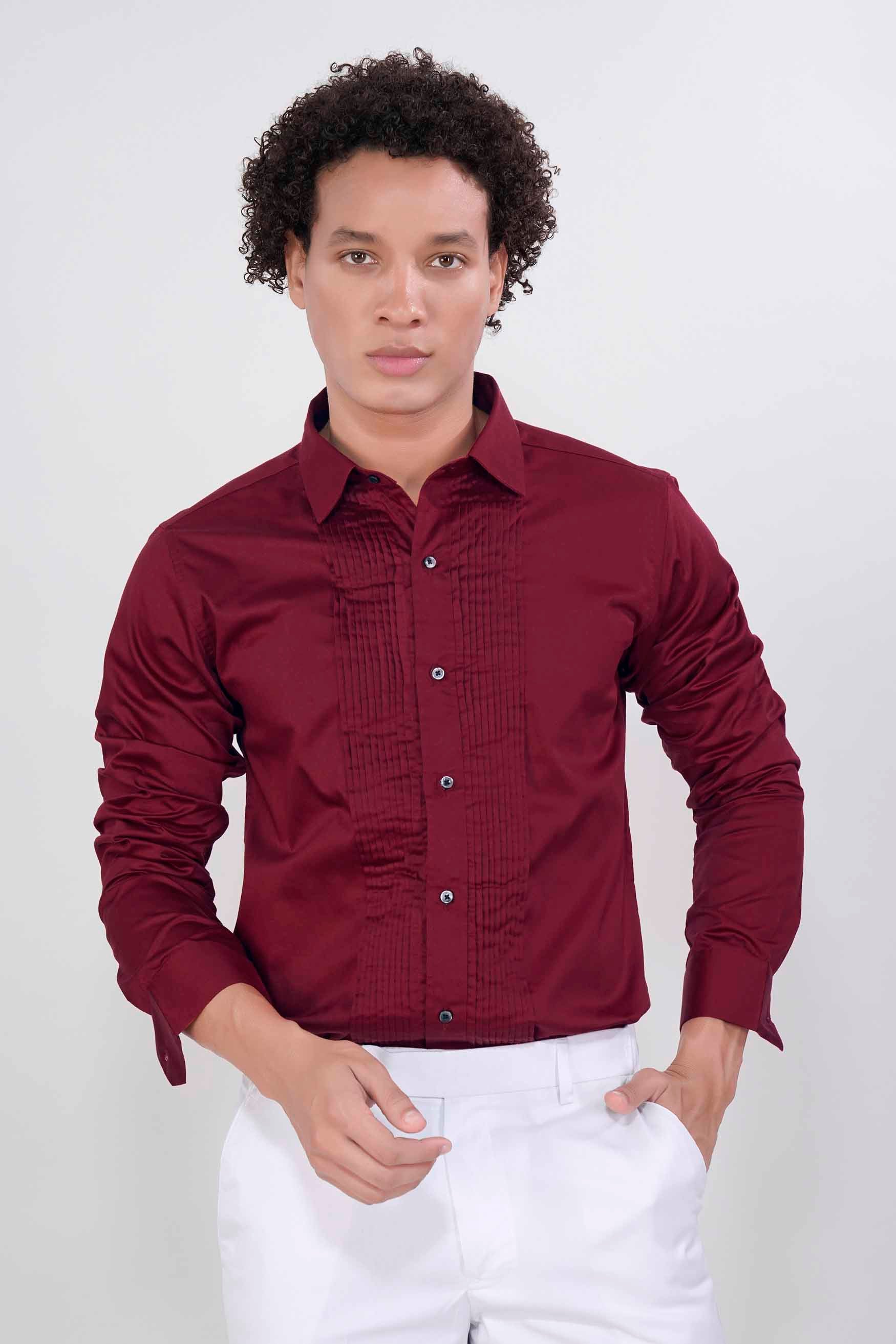 Bordeaux Red Subtle Sheen Super  Soft Premium Cotton Tuxedo Shirt