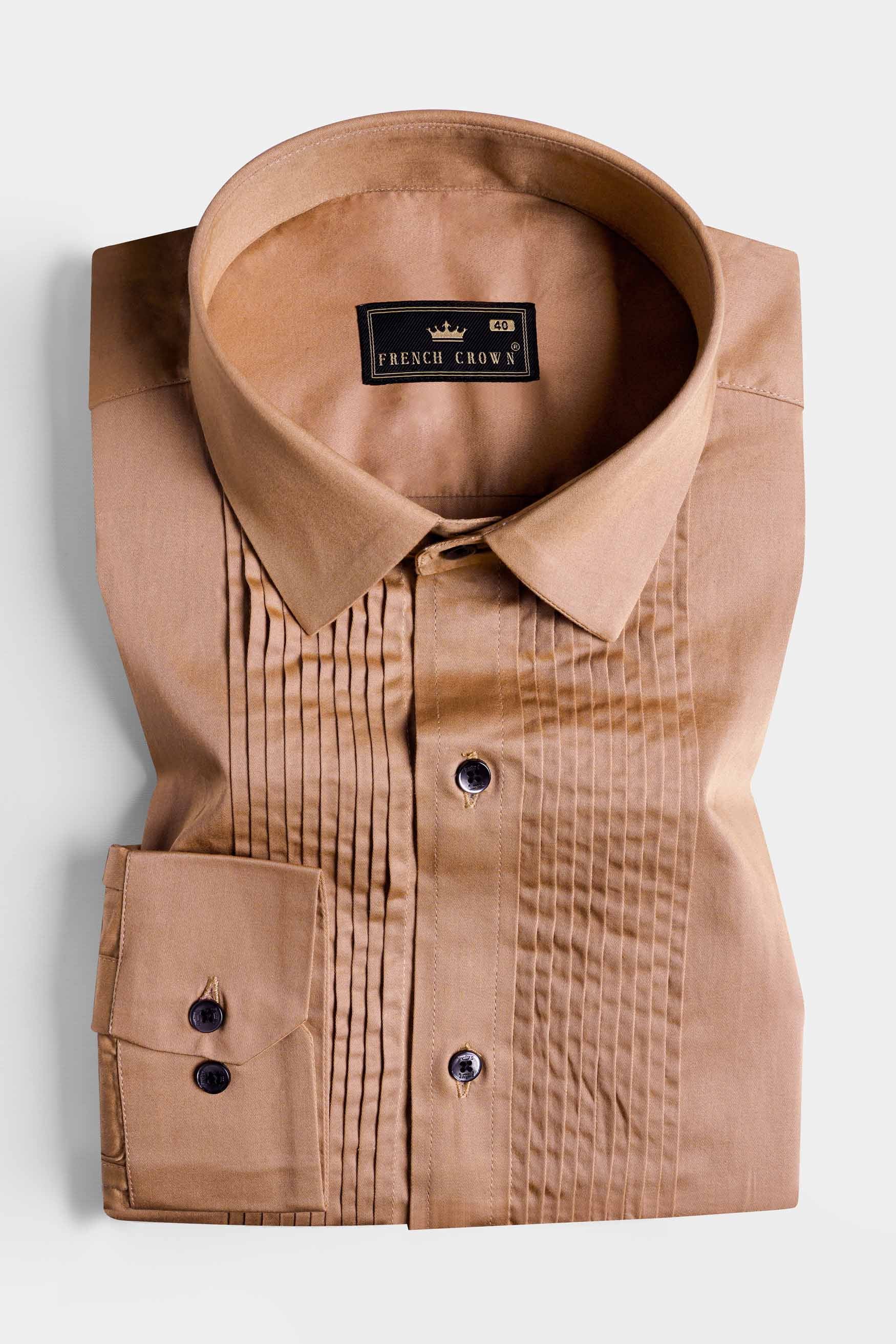 Mocha Brown Subtle Sheen Super  Soft Premium Cotton Tuxedo Shirt