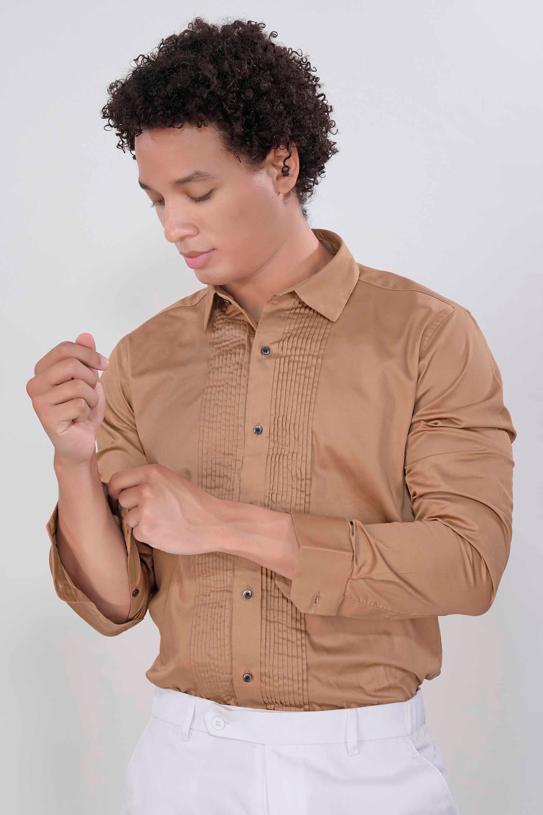 Mocha Brown Subtle Sheen Super Soft Premium Cotton Tuxedo Shirt
