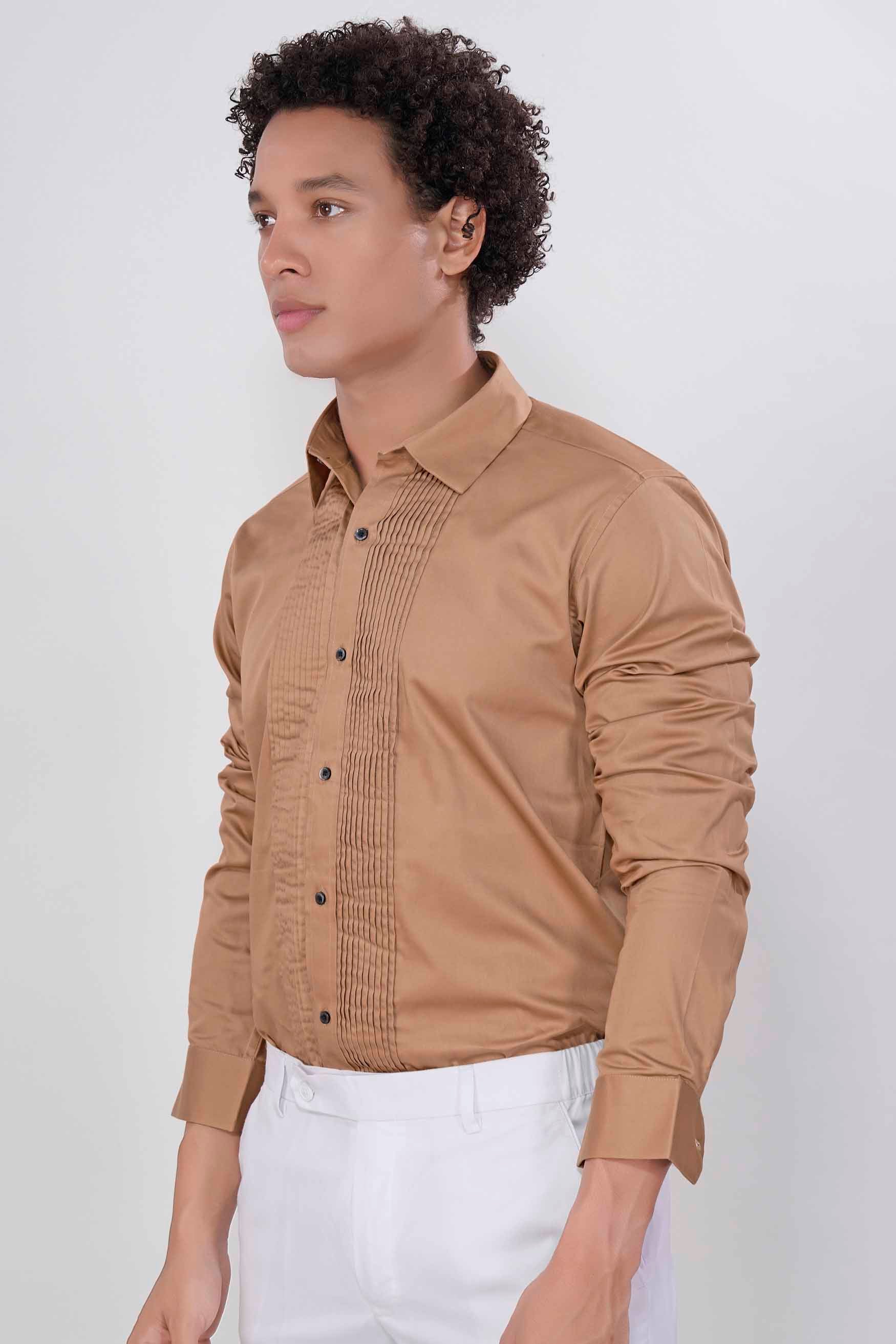 Mocha Brown Subtle Sheen Super Soft Premium Cotton Tuxedo Shirt
