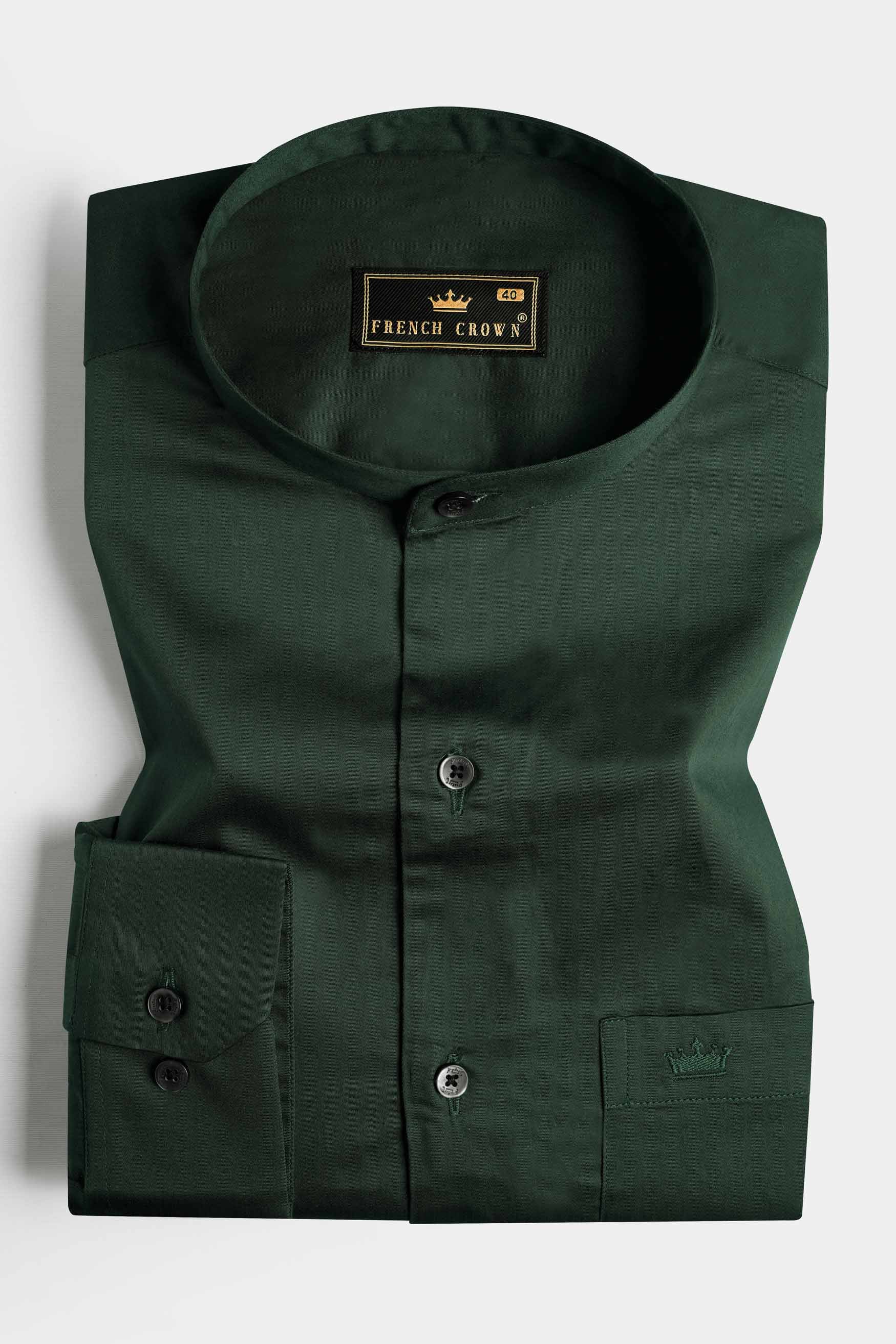 Lunar Green Subtle Sheen Super  Soft Premium Cotton Mandarin Shirt