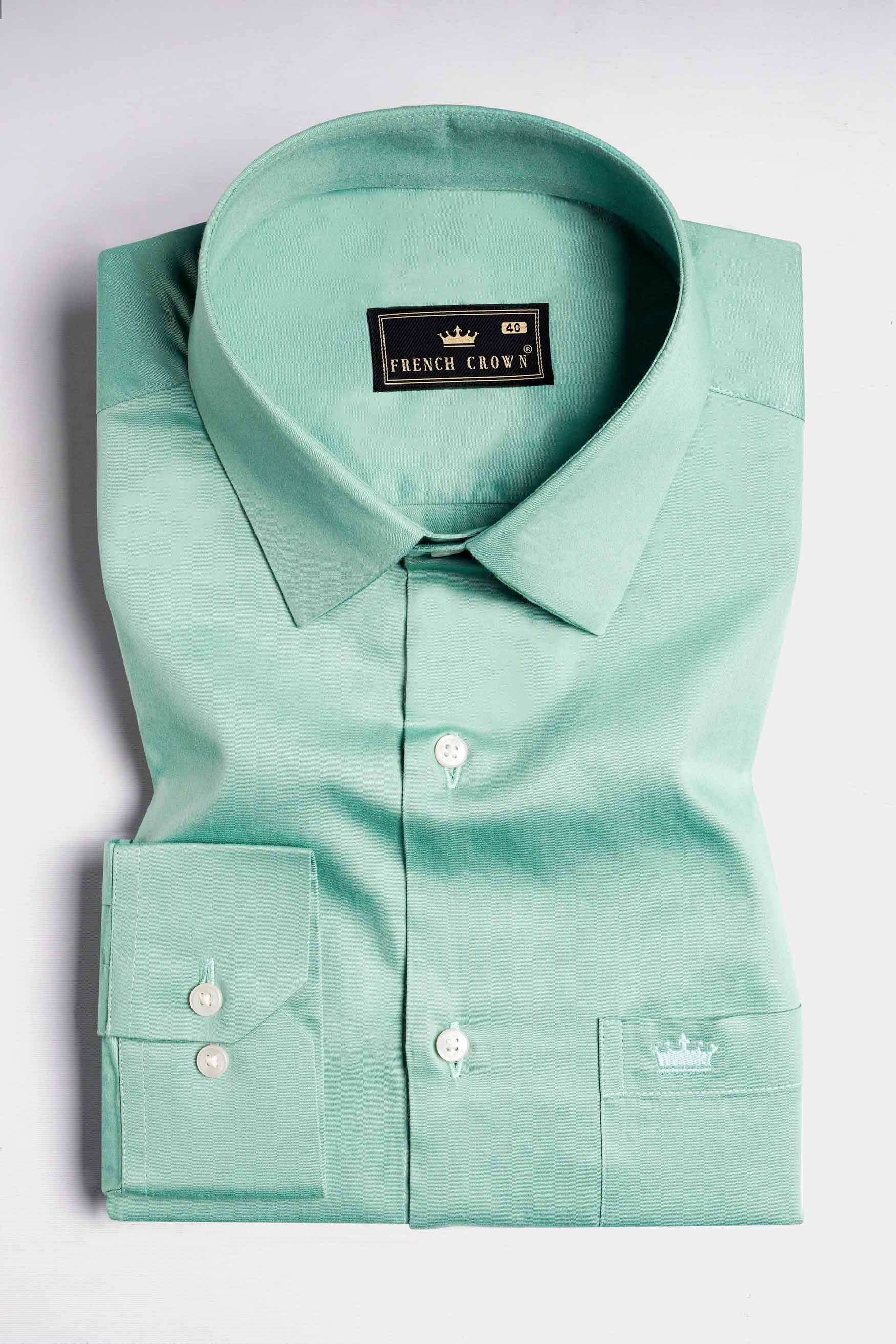 Gulf Stream Green Subtle Sheen Super  Soft Premium Cotton Shirt