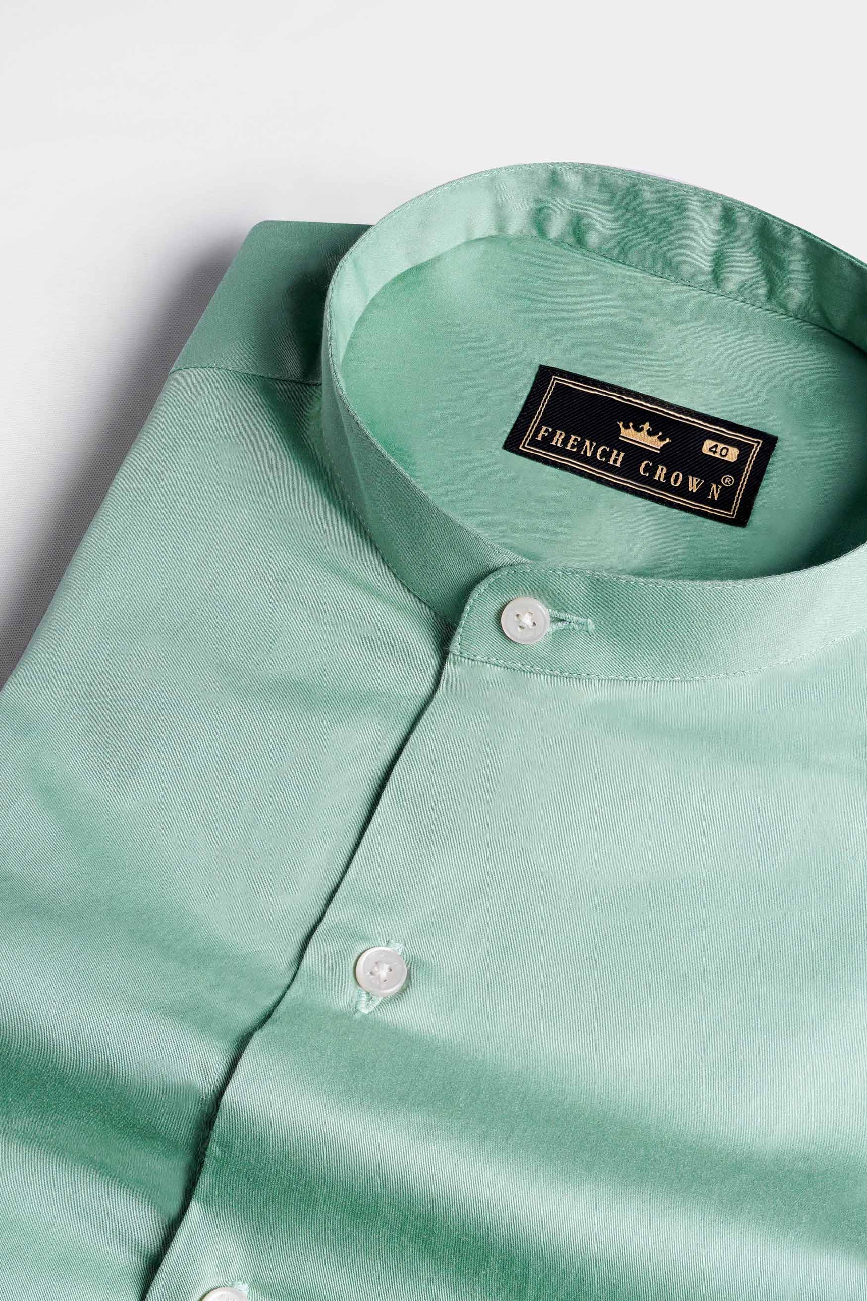 Gulf Stream Green Subtle Sheen Super  Soft Premium Cotton Mandarin Shirt