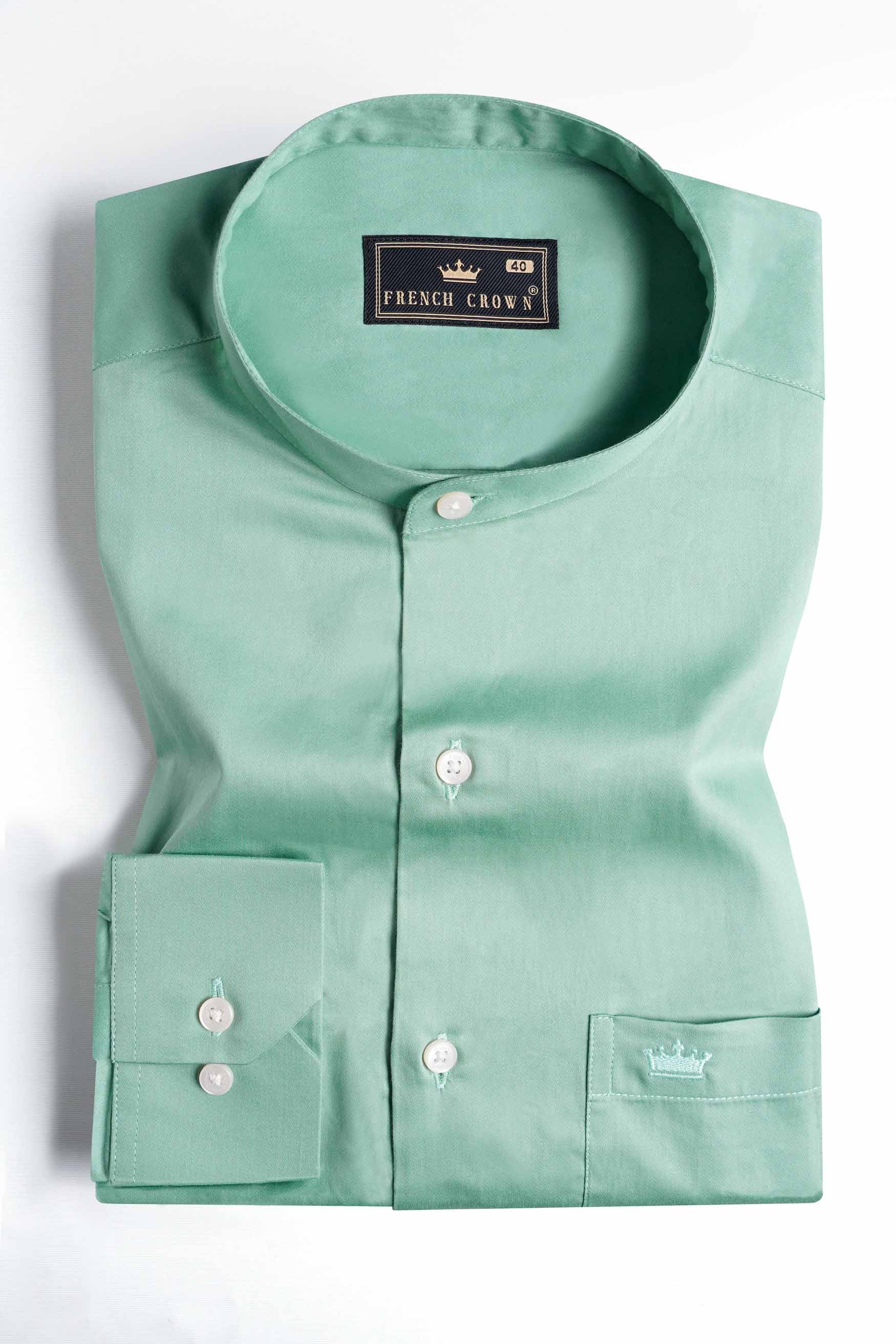 Gulf Stream Green Subtle Sheen Super  Soft Premium Cotton Mandarin Shirt
