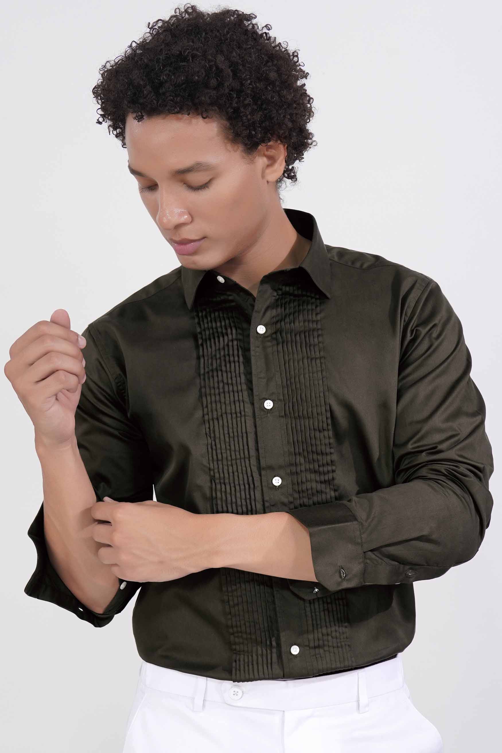 Birch Green Subtle Sheen Super  Soft Premium Cotton Tuxedo Shirt