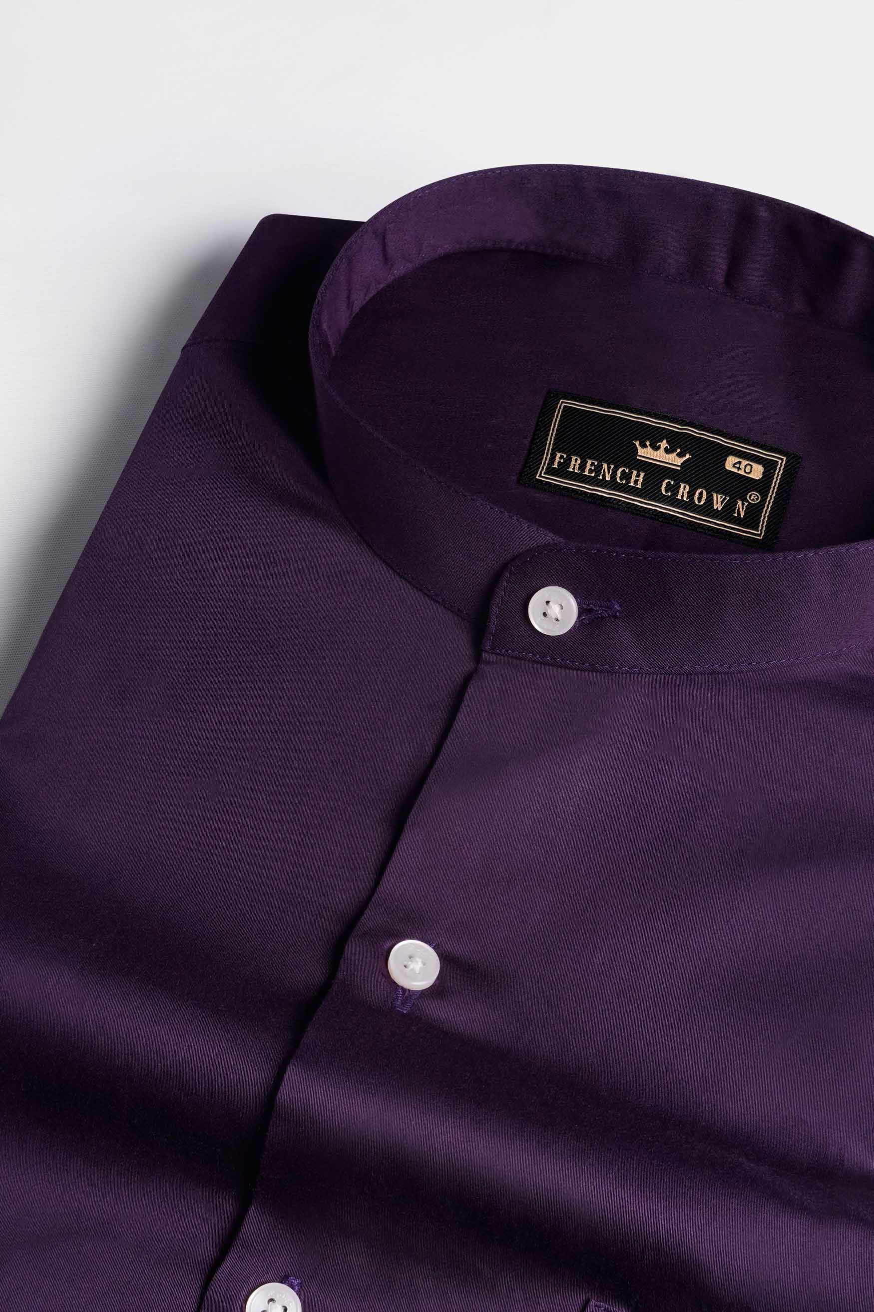 Thunder Purple Subtle Sheen Super Soft Premium Cotton Mandarin Shirt