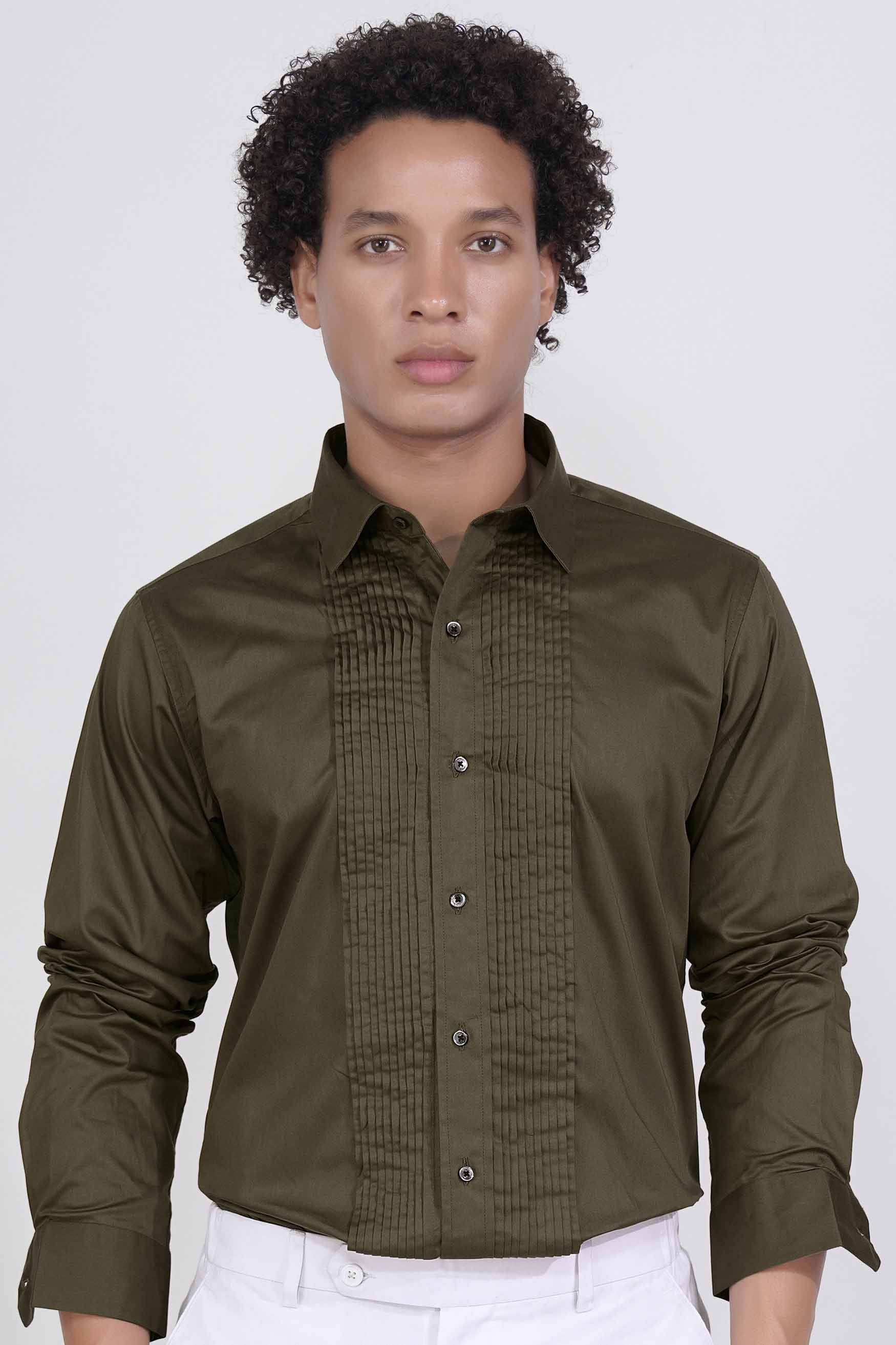 Iroko Brown Subtle Sheen Super  Soft Premium Cotton Tuxedo Shirt