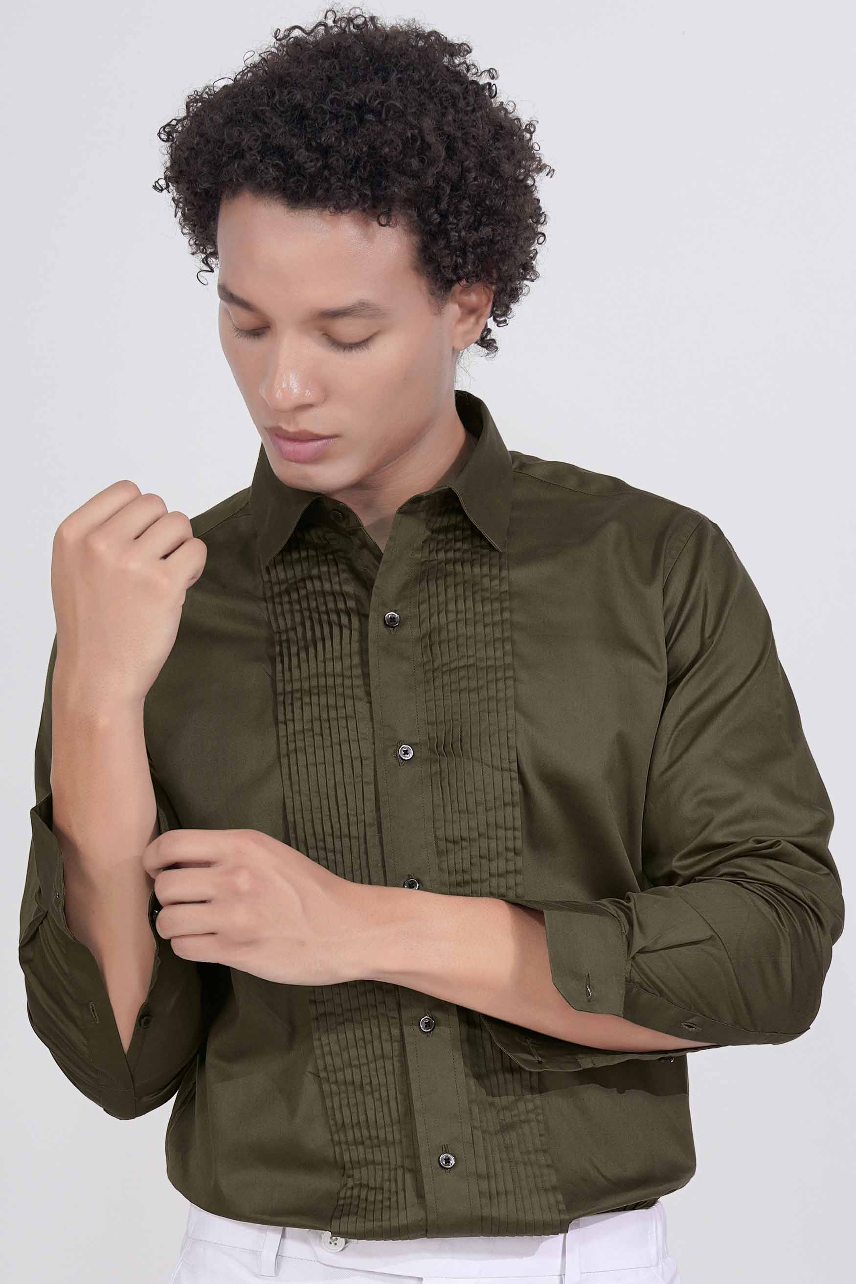 Iroko Brown Subtle Sheen Super  Soft Premium Cotton Tuxedo Shirt