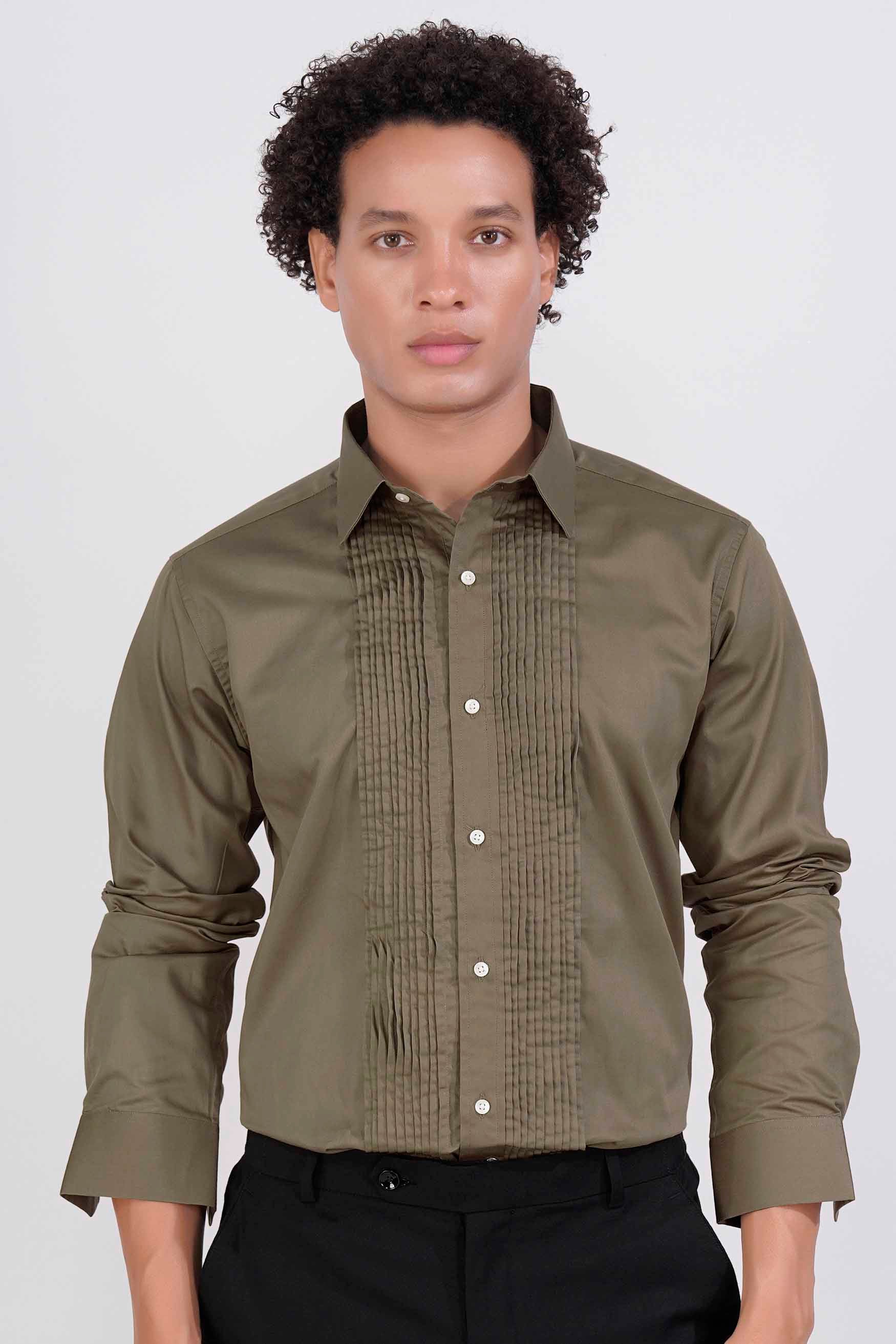 Sandstone Brown Subtle Sheen Super Soft Premium Cotton Tuxedo Shirt