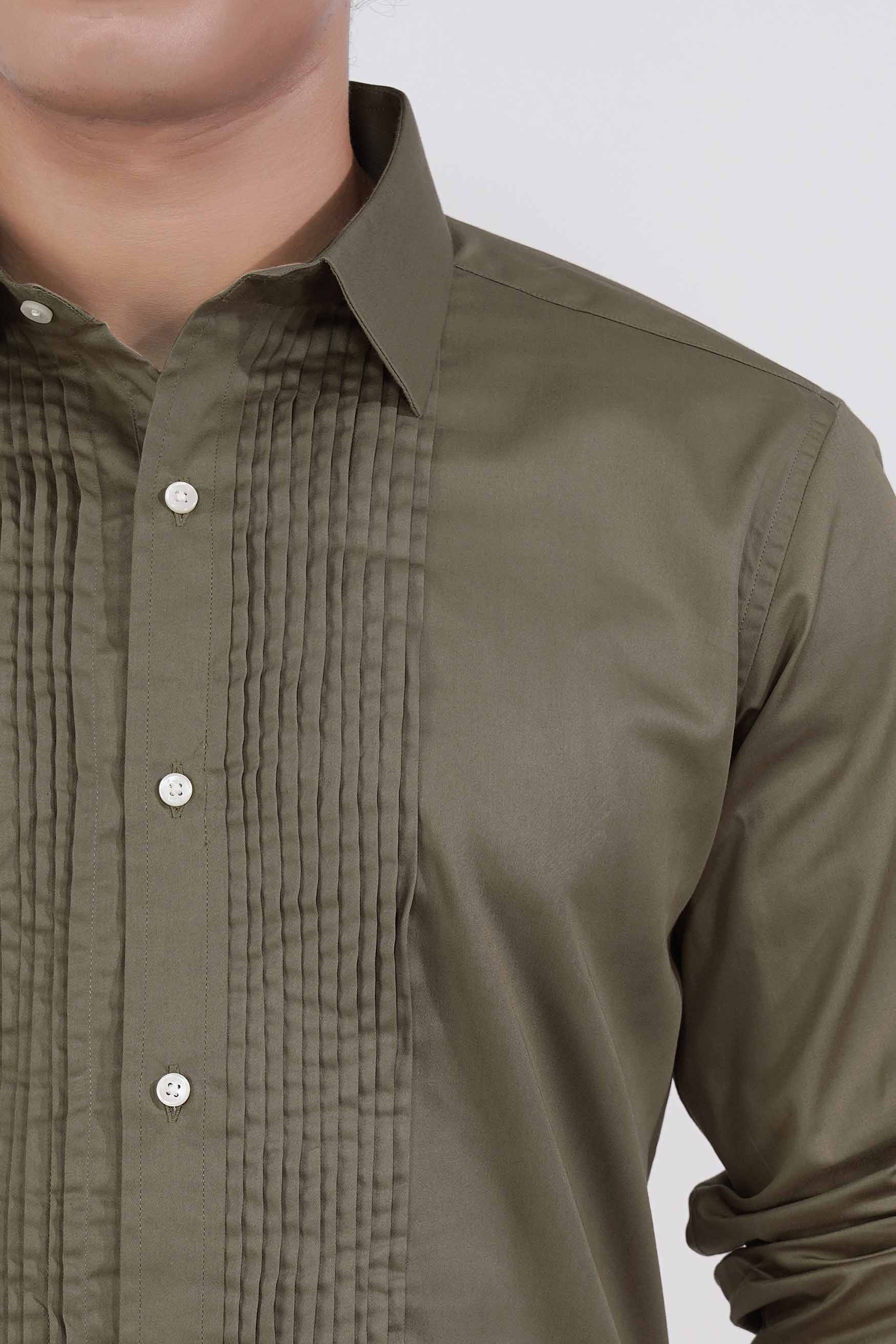 Sandstone Brown Subtle Sheen Super Soft Premium Cotton Tuxedo Shirt