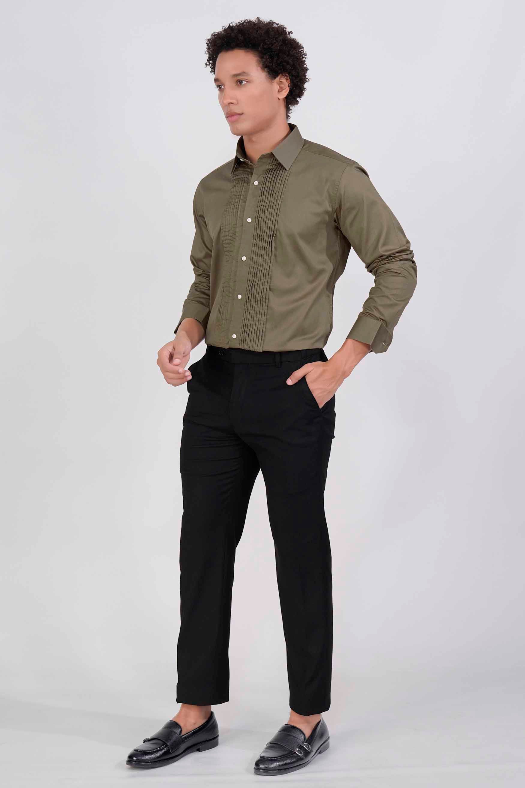Sandstone Brown Subtle Sheen Super Soft Premium Cotton Tuxedo Shirt