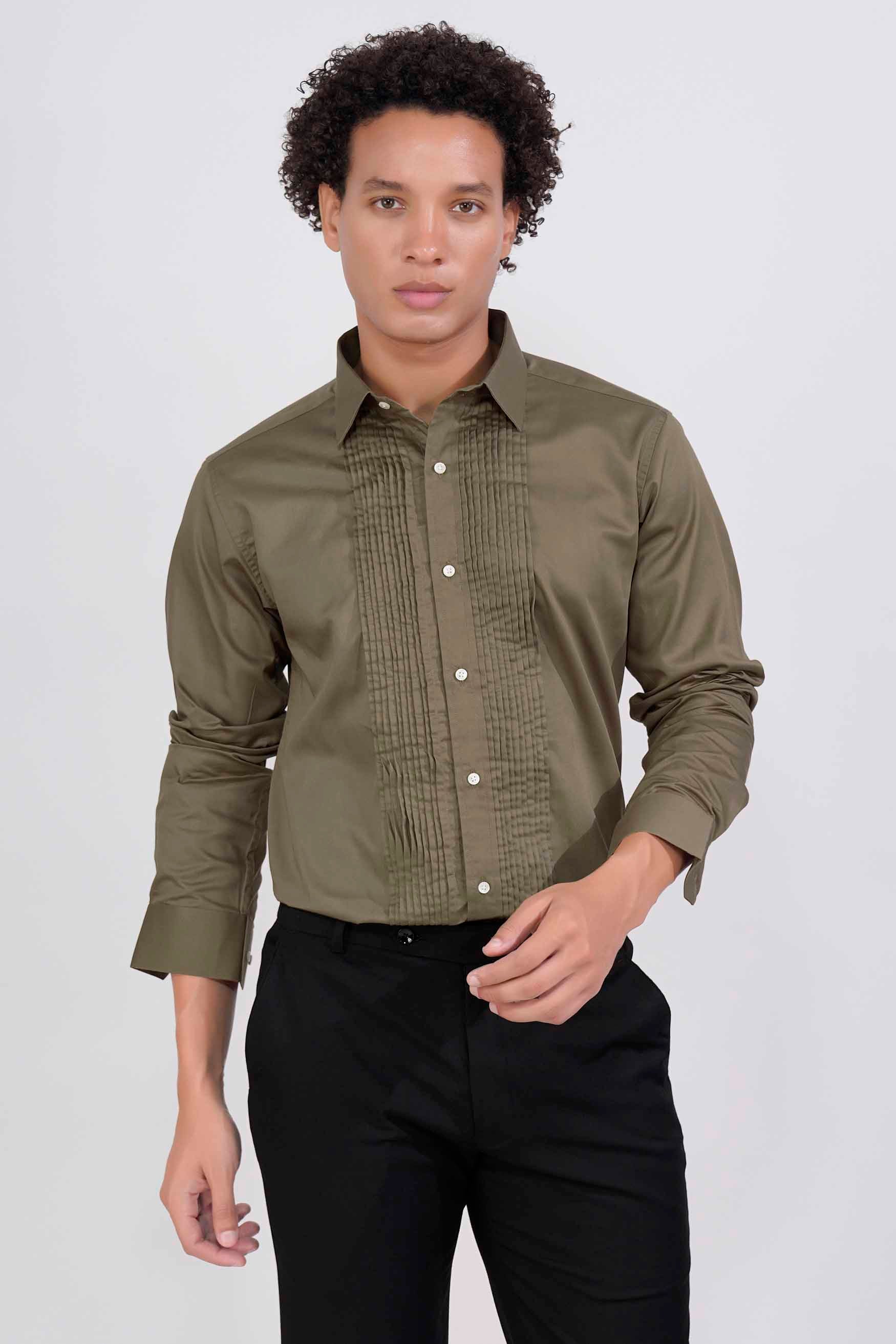 Sandstone Brown Subtle Sheen Super Soft Premium Cotton Tuxedo Shirt