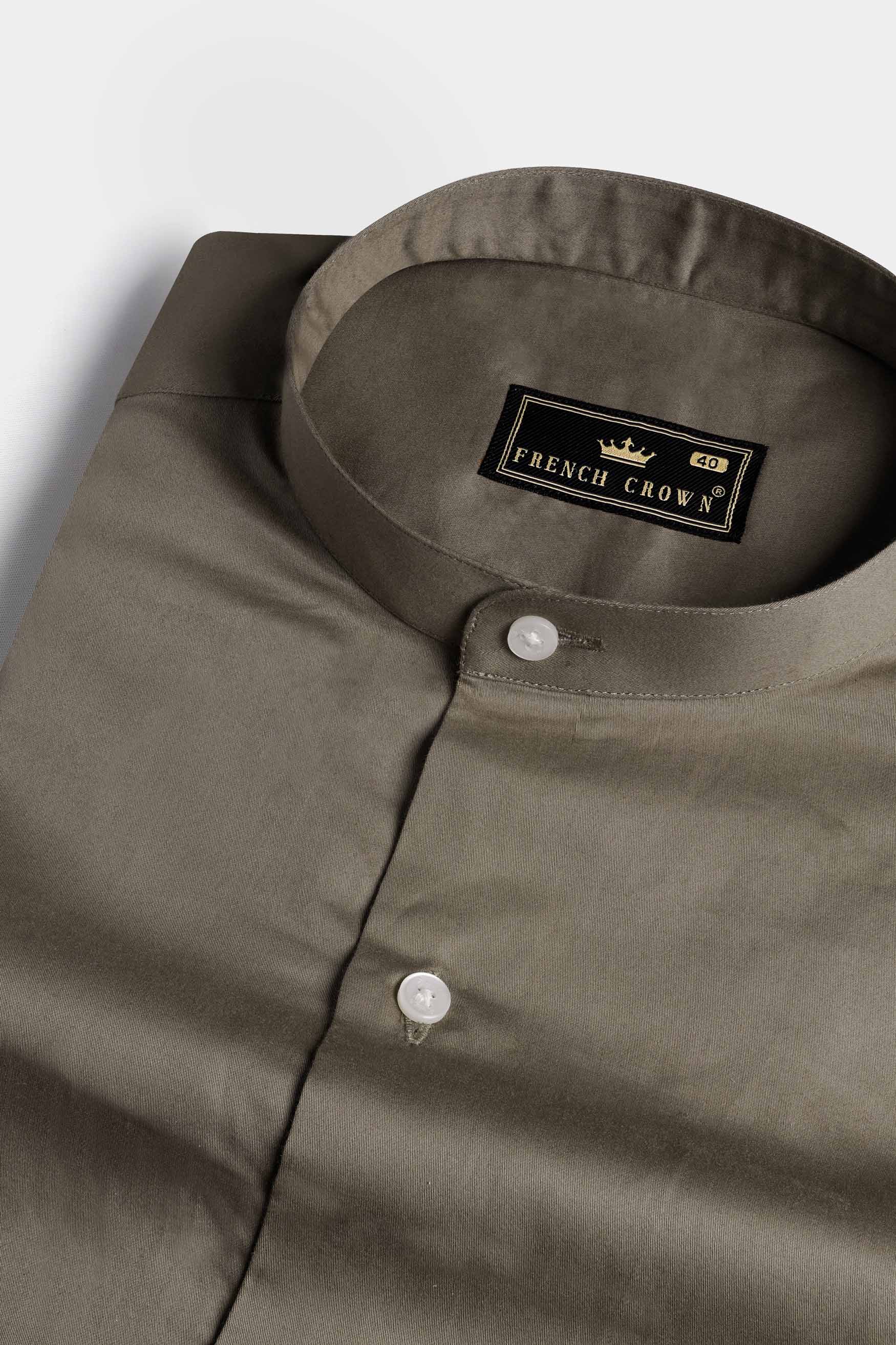 Sandstone Brown Subtle Sheen Super Soft Premium Cotton Mandarin Shirt