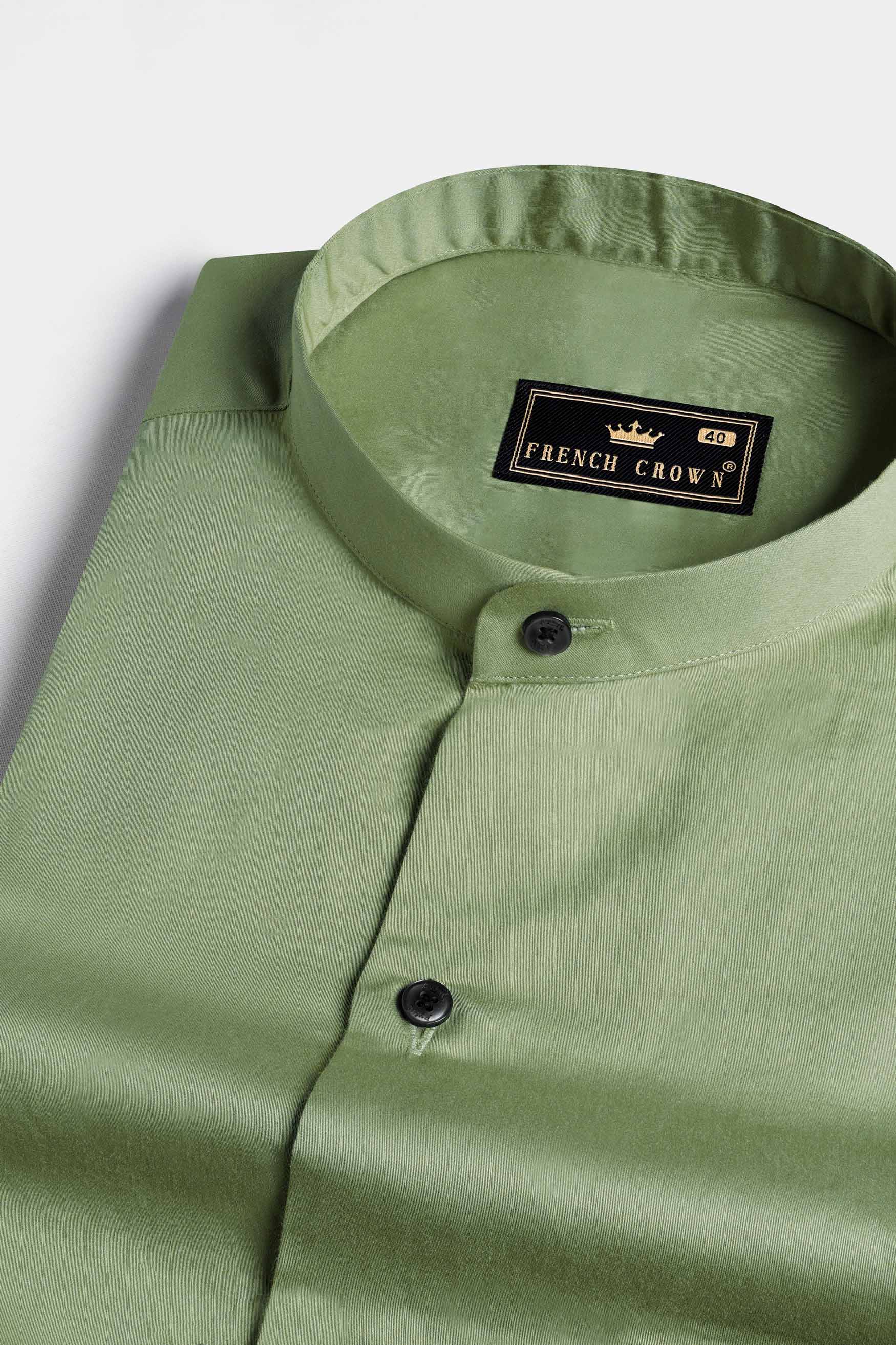 Pale Oyster Green Subtle Sheen Super Soft Premium Cotton Mandarin Shirt