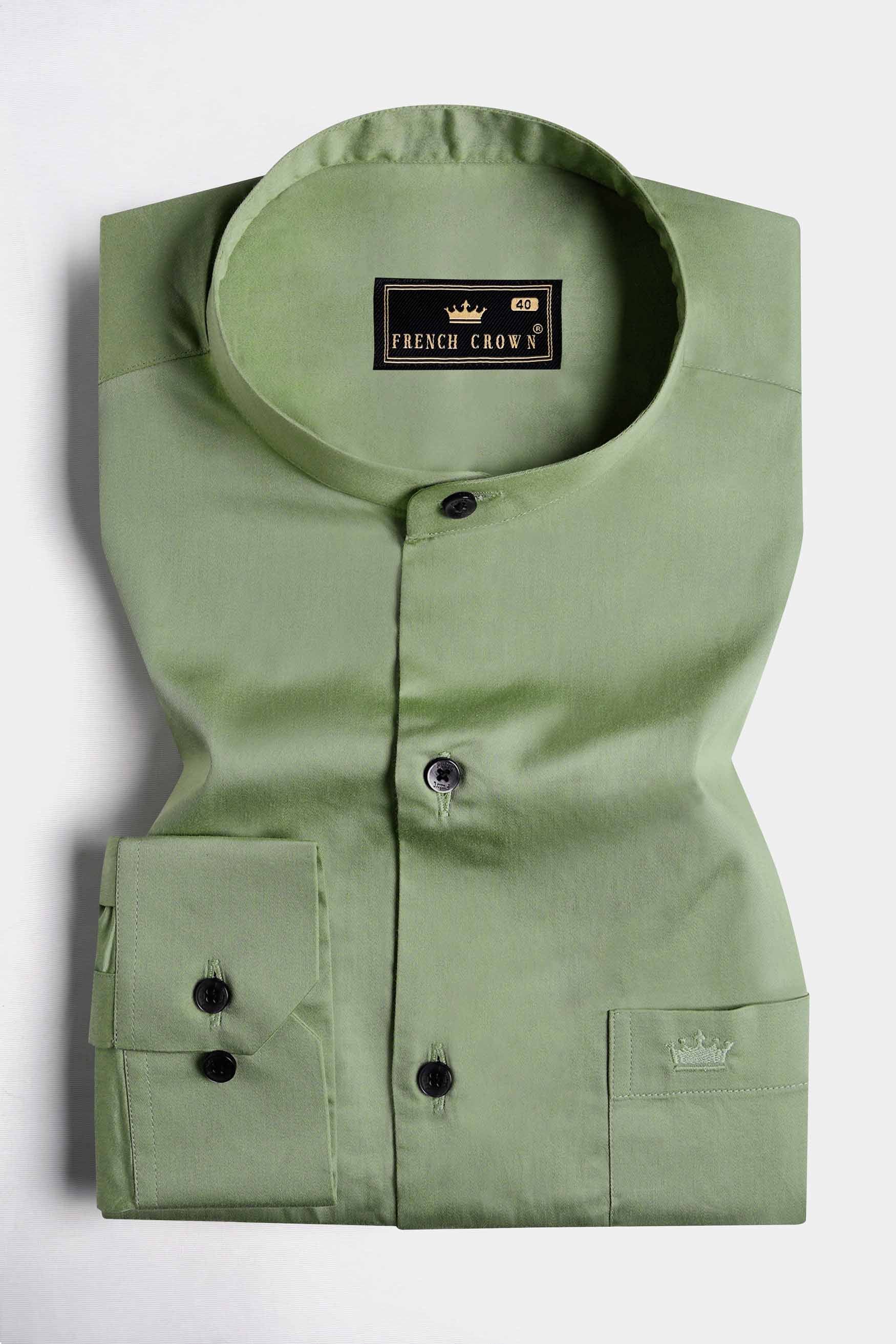 Pale Oyster Green Subtle Sheen Super Soft Premium Cotton Mandarin Shirt