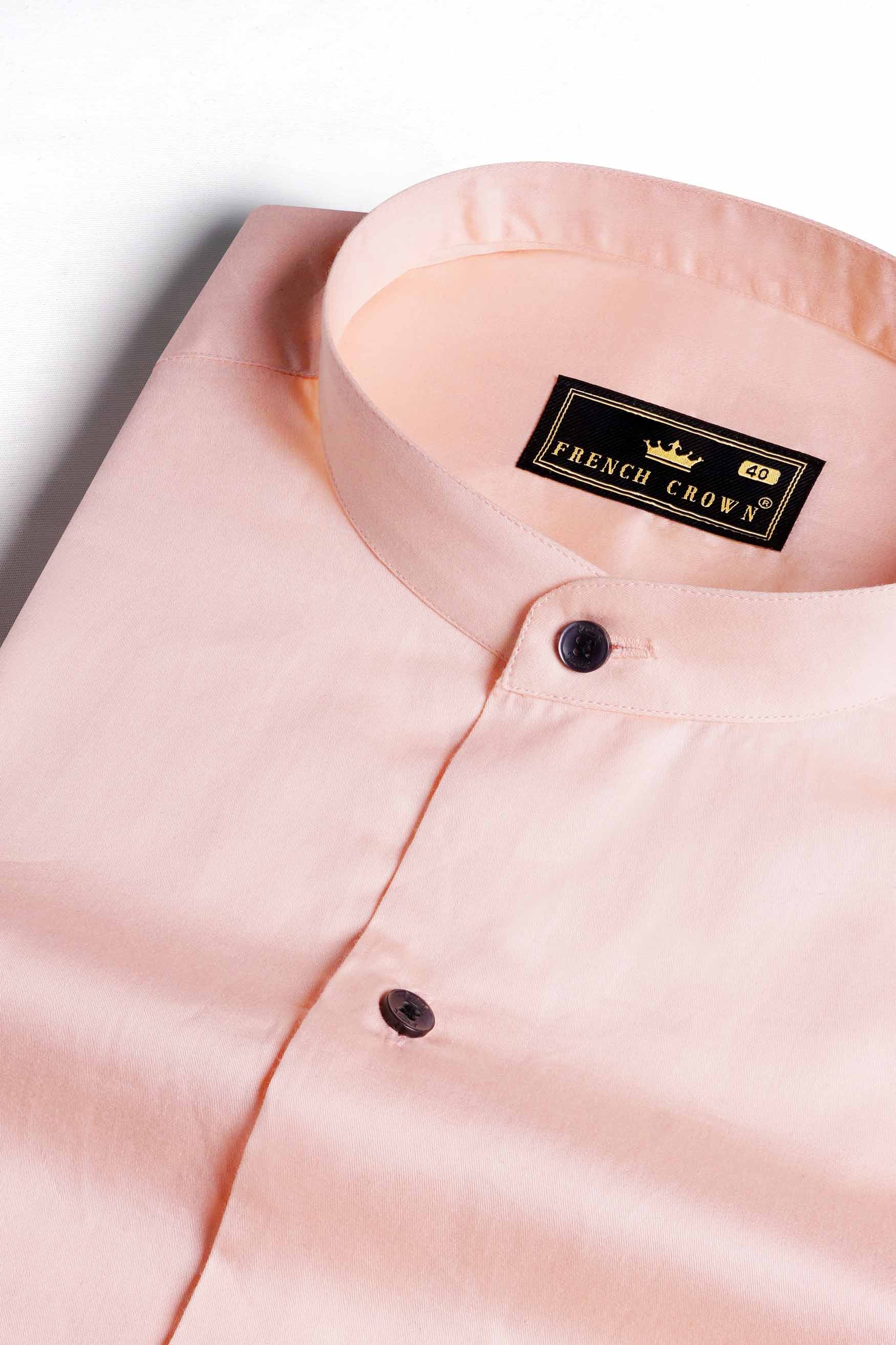 Oyster Pink Subtle Sheen Super Soft Premium Cotton Mandarin Shirt