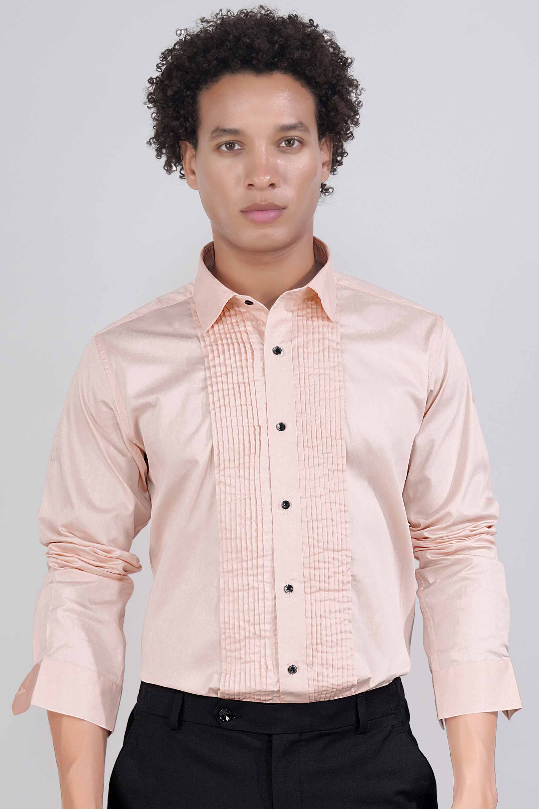 Oyster Pink Subtle Sheen Super Soft Premium Cotton Tuxedo Shirt