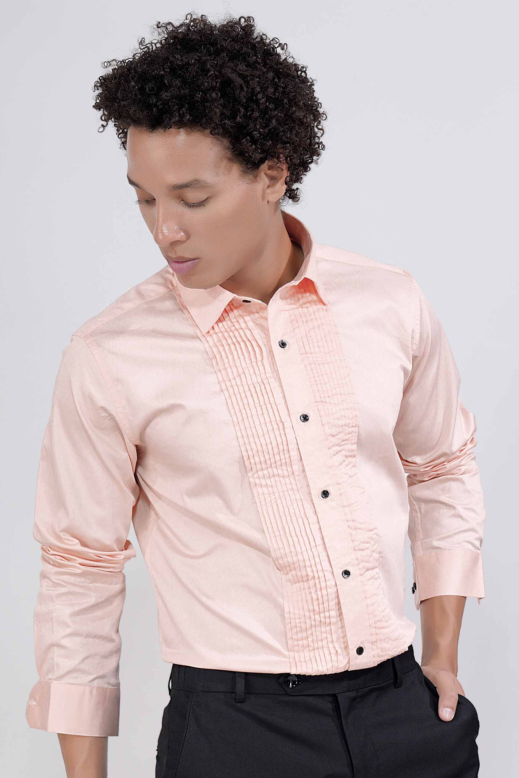 Oyster Pink Subtle Sheen Super Soft Premium Cotton Tuxedo Shirt