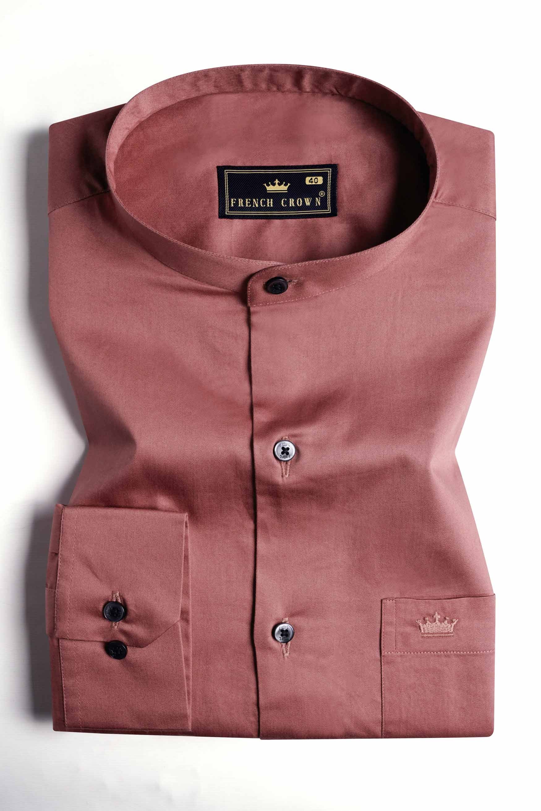 Coral Pink Subtle Sheen Super Soft Premium Cotton Mandarin Shirt