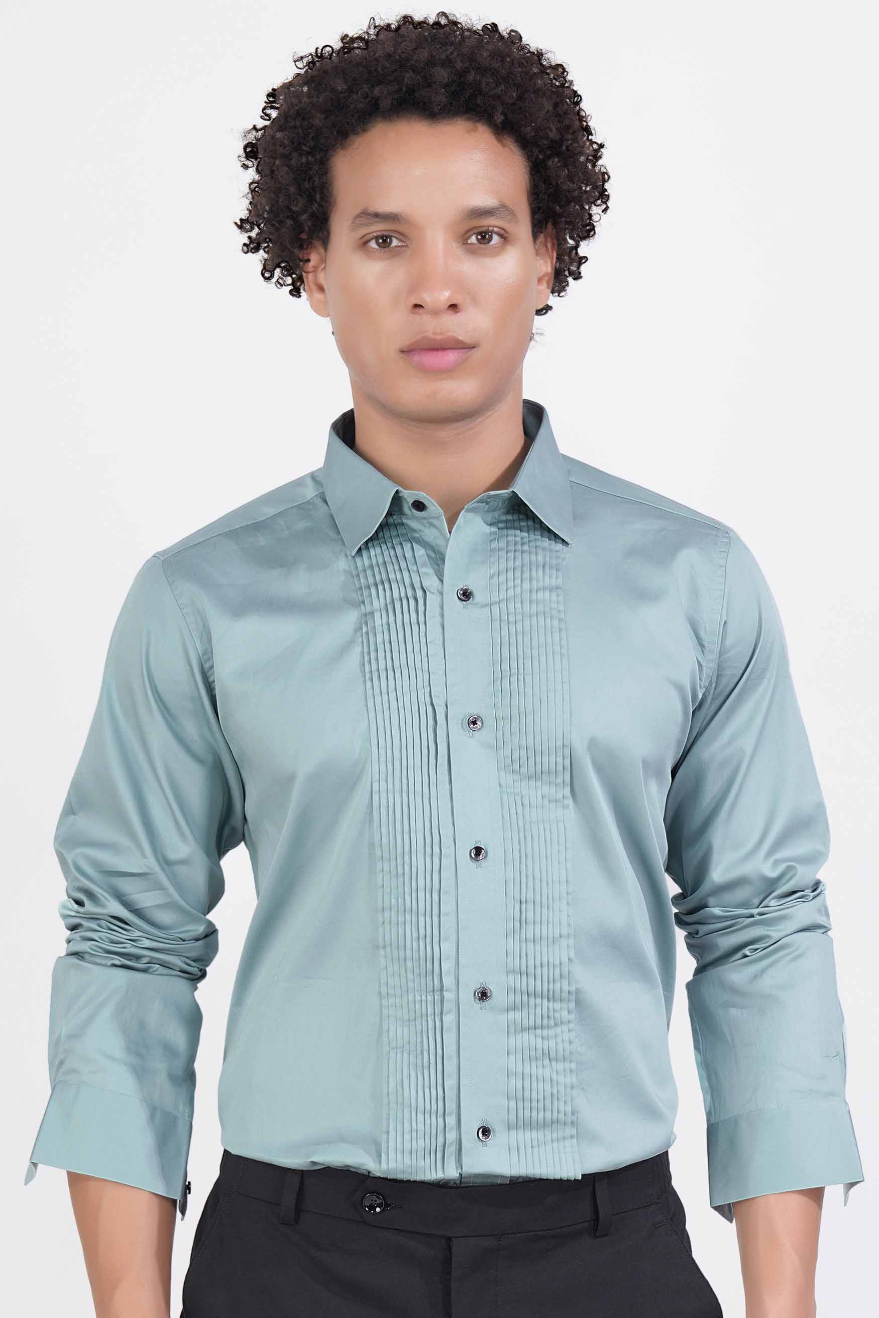 Neptune Blue Subtle Sheen Super Soft Premium Cotton Tuxedo Shirt