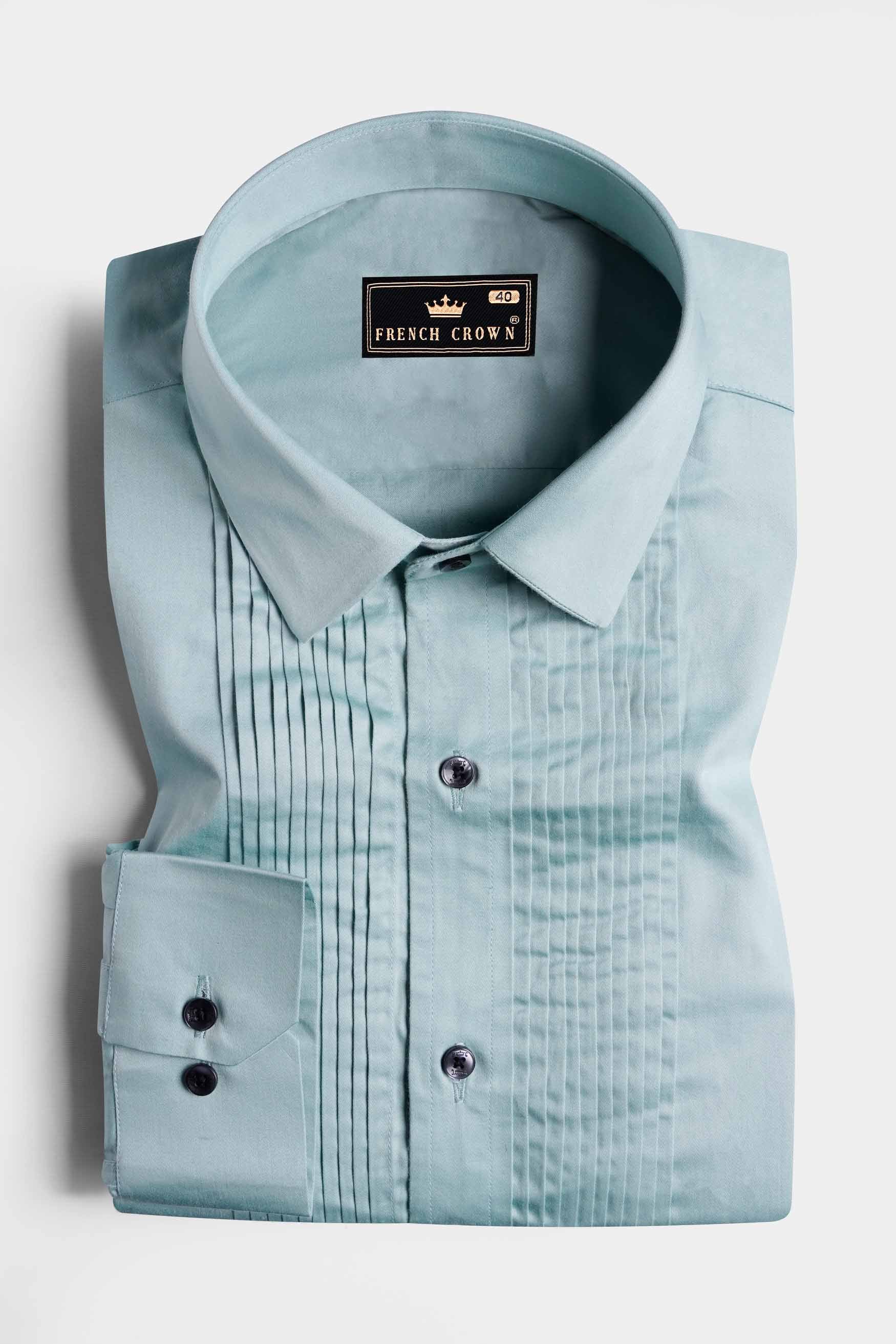 Neptune Blue Subtle Sheen Super Soft Premium Cotton Tuxedo Shirt