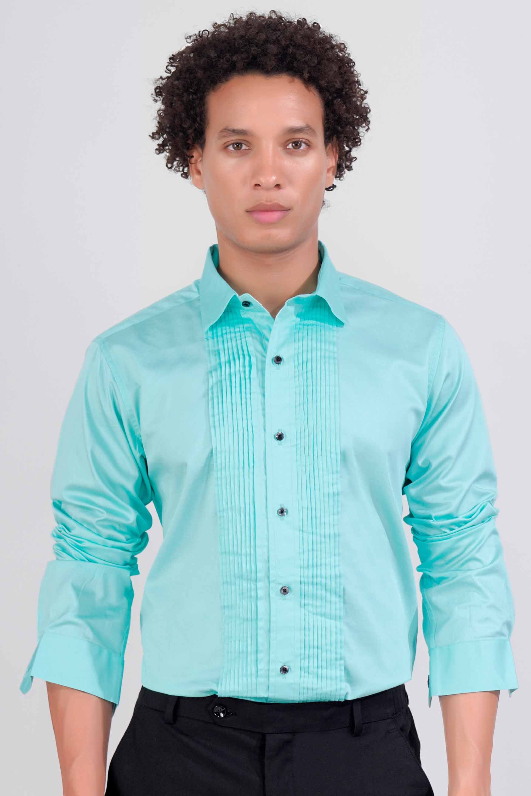 Mizuasagi Blue Subtle Sheen Super Soft Premium Cotton Tuxedo Shirt