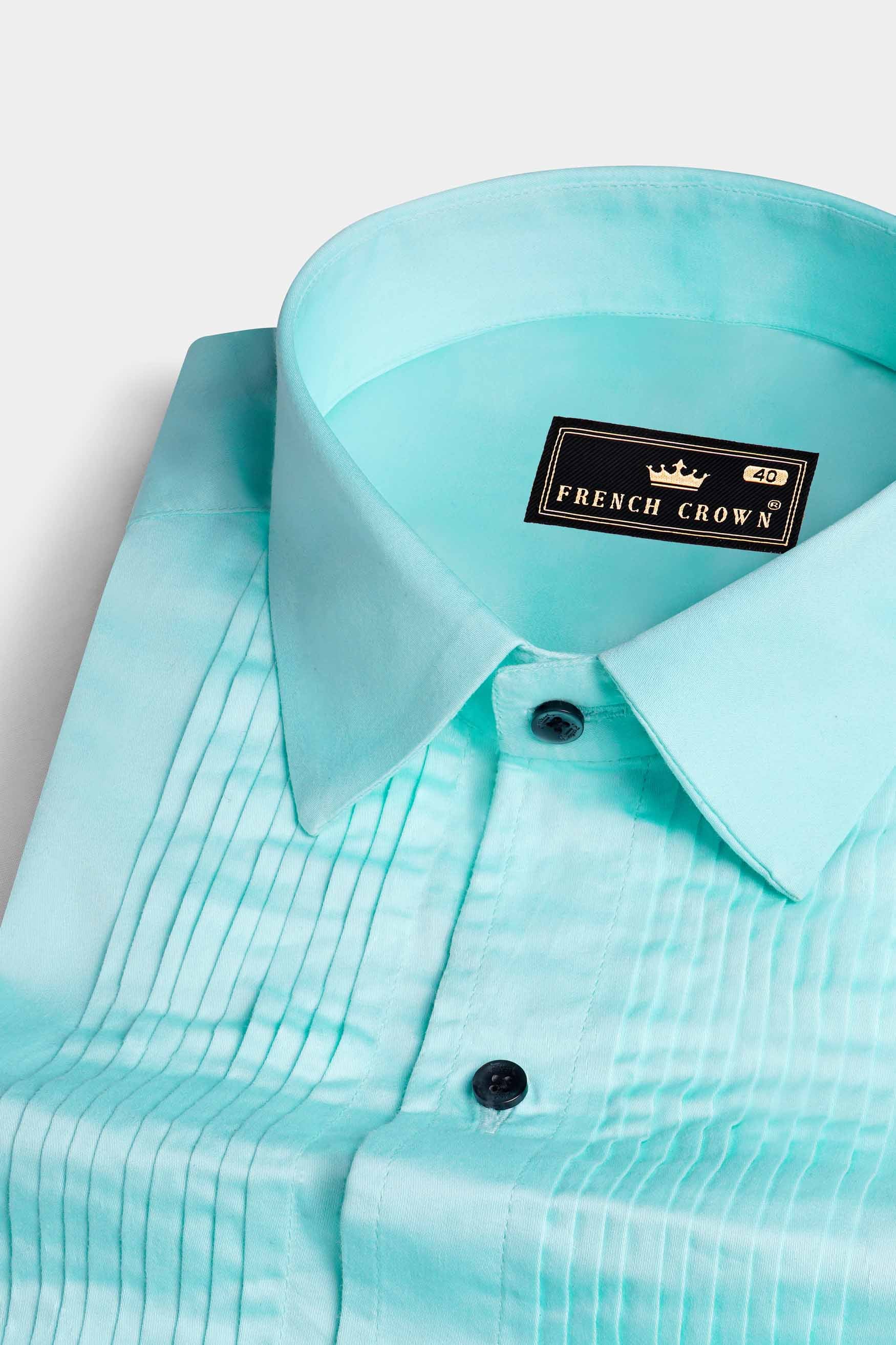 Mizuasagi Blue Subtle Sheen Super Soft Premium Cotton Tuxedo Shirt