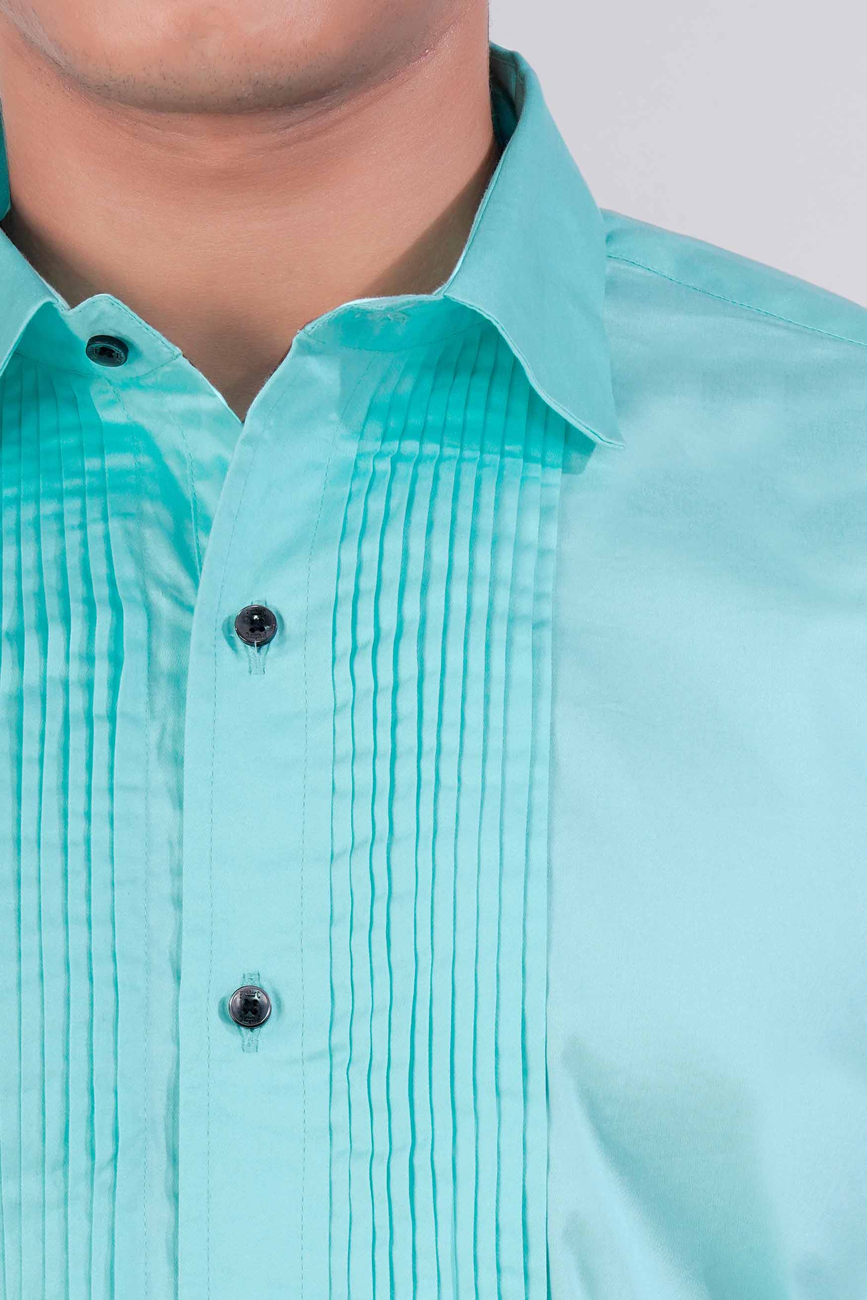 Mizuasagi Blue Subtle Sheen Super Soft Premium Cotton Tuxedo Shirt