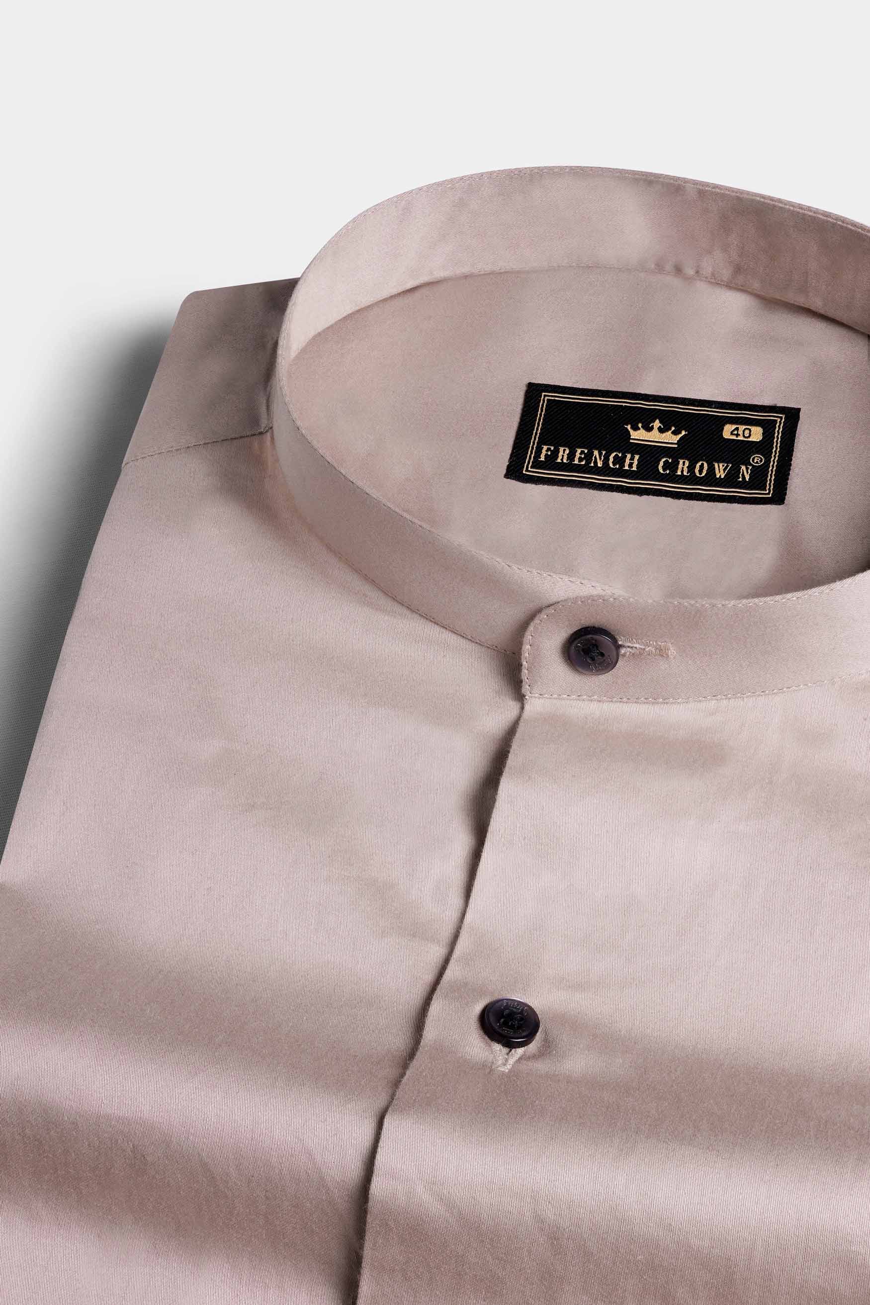 Martini Brown Subtle Sheen Super Soft Premium Cotton Mandarin Shirt