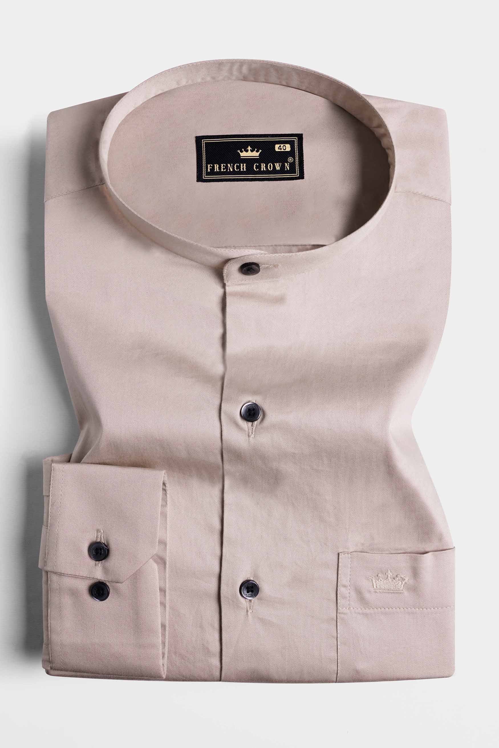 Martini Brown Subtle Sheen Super Soft Premium Cotton Mandarin Shirt