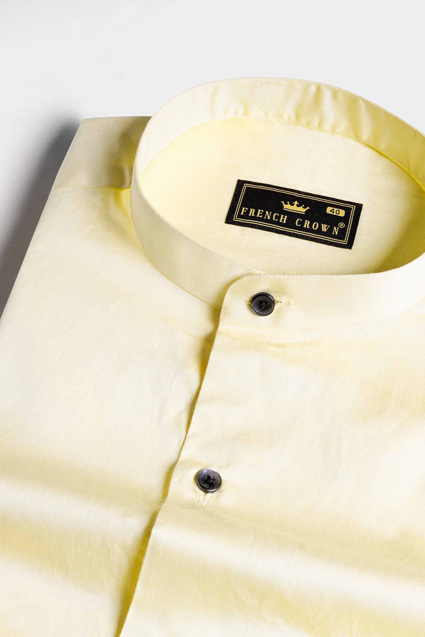 Maize Beige Subtle Sheen Super Soft Premium Cotton Mandarin Shirt