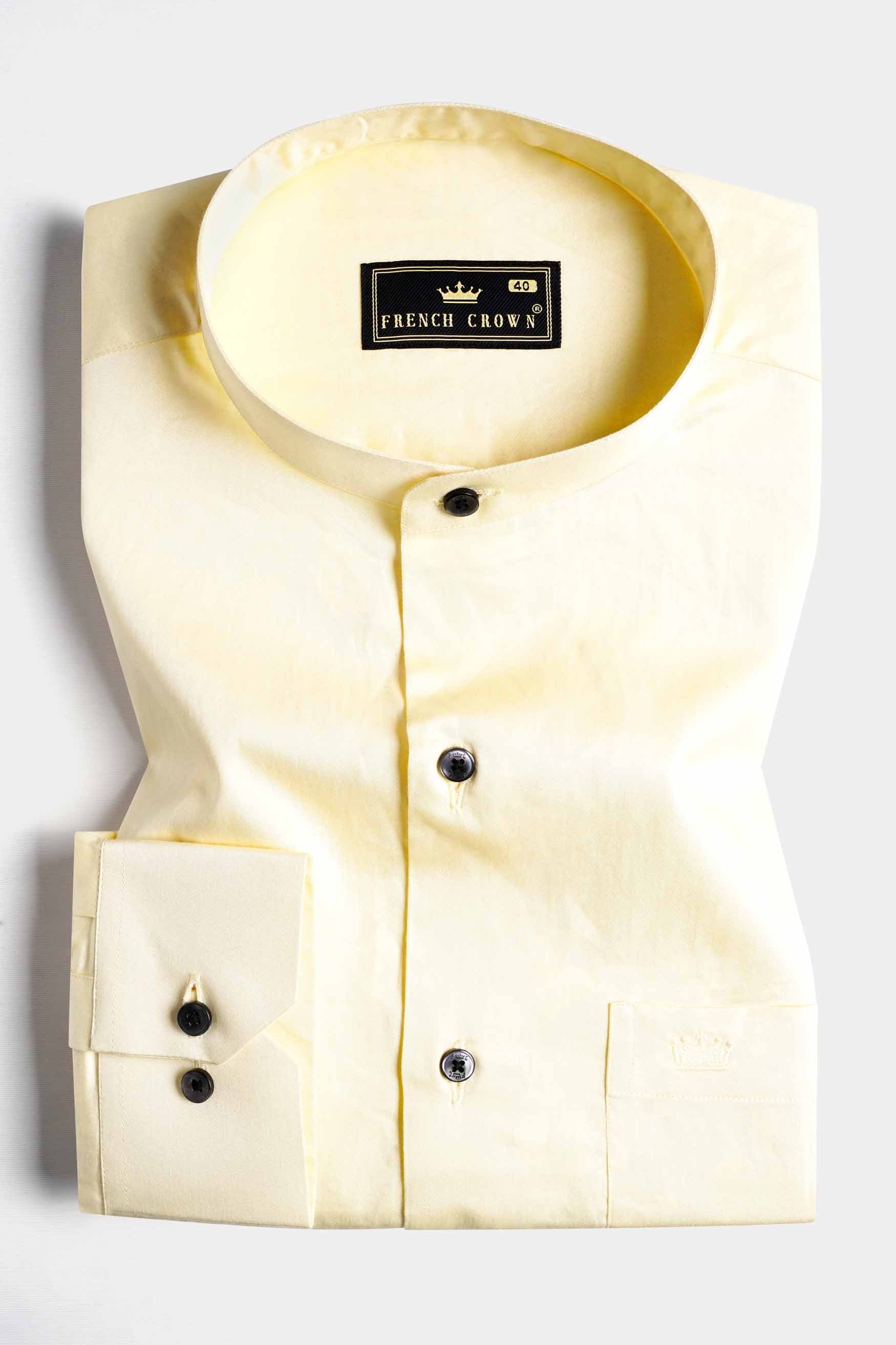 Maize Beige Subtle Sheen Super Soft Premium Cotton Mandarin Shirt