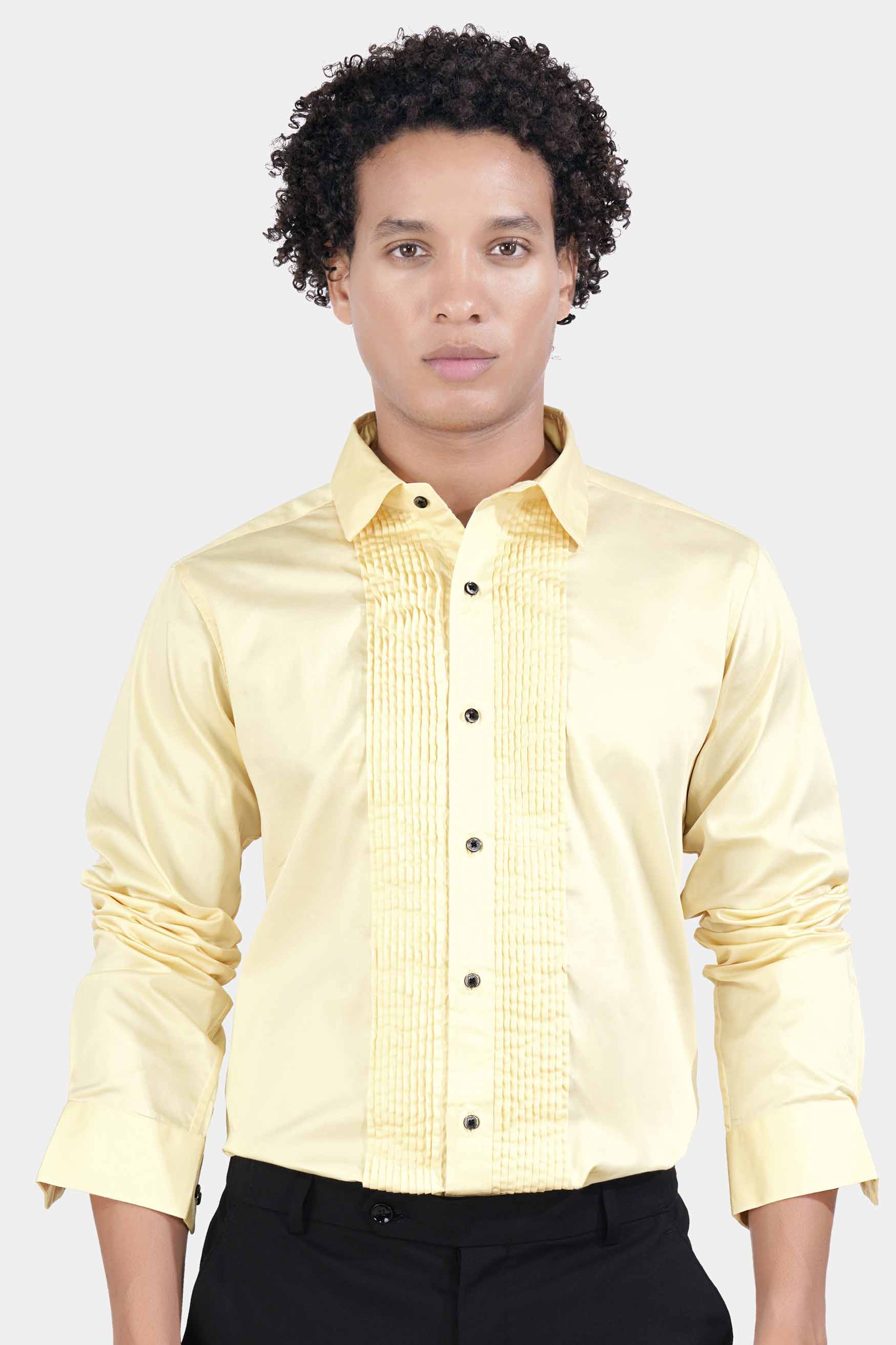 Maize Beige Subtle Sheen Super Soft Premium Cotton Tuxedo Shirt