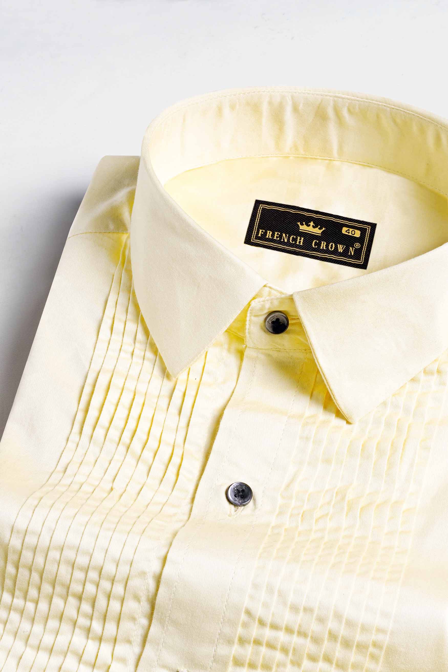 Maize Beige Subtle Sheen Super Soft Premium Cotton Tuxedo Shirt
