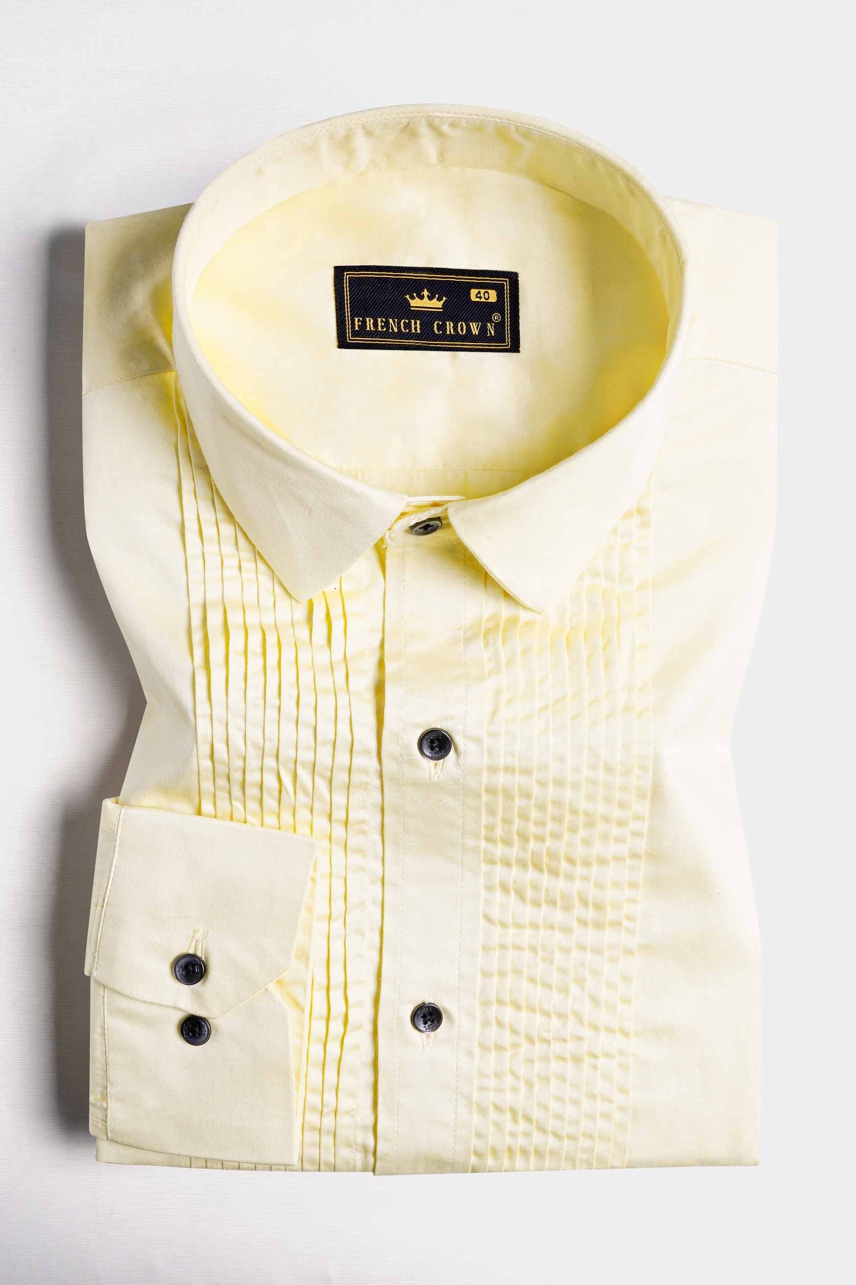 Maize Beige Subtle Sheen Super Soft Premium Cotton Tuxedo Shirt