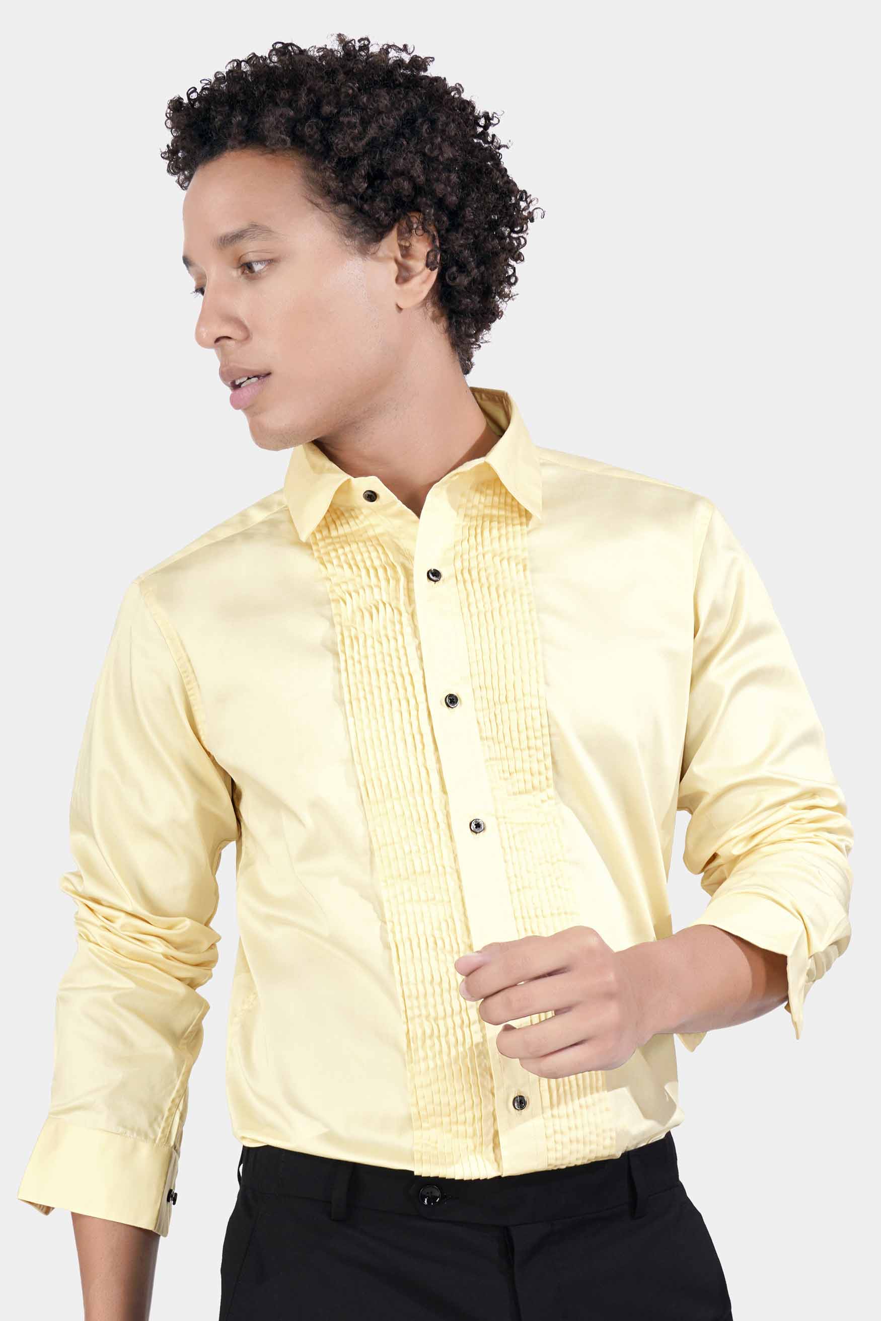 Maize Beige Subtle Sheen Super Soft Premium Cotton Tuxedo Shirt