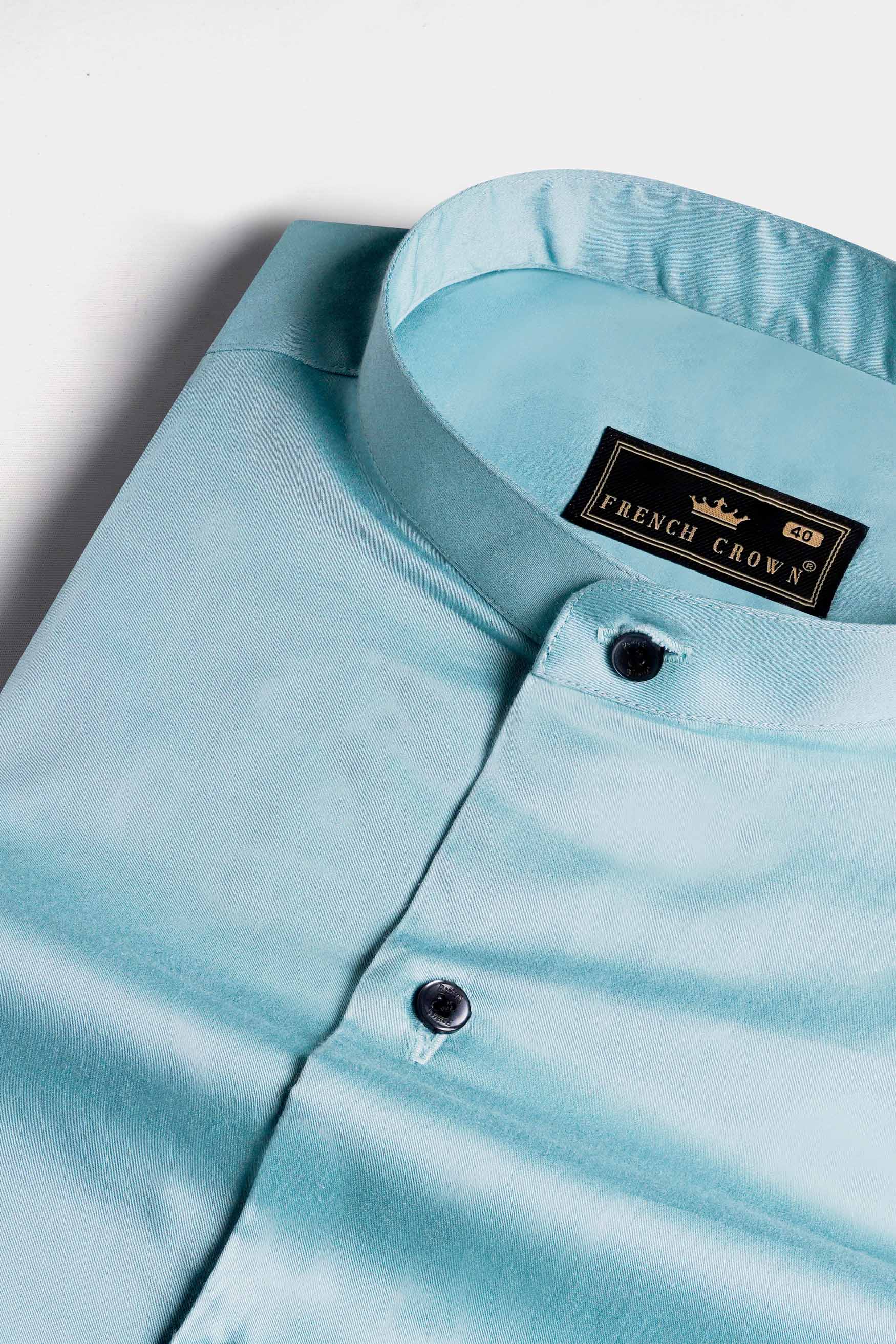 Casper Blue Subtle Sheen Super Soft Premium Cotton Mandarin Shirt