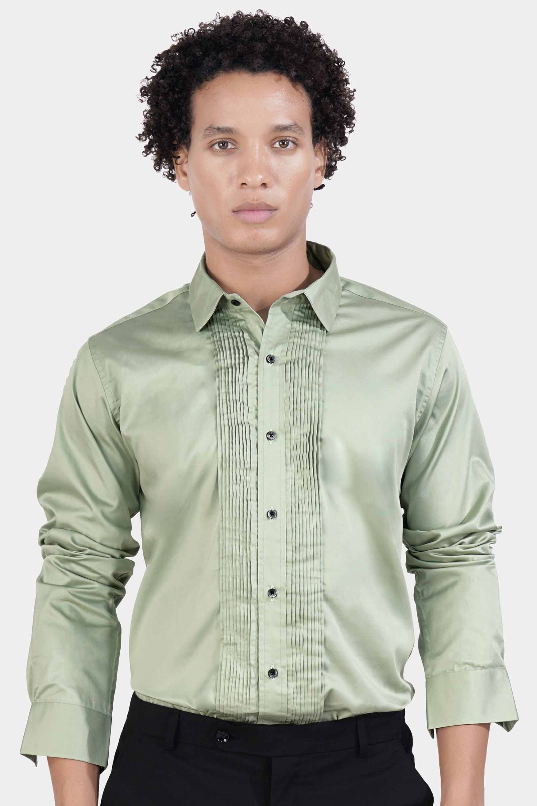 Laurel Green Subtle Sheen Super Soft Premium Cotton Tuxedo Shirt