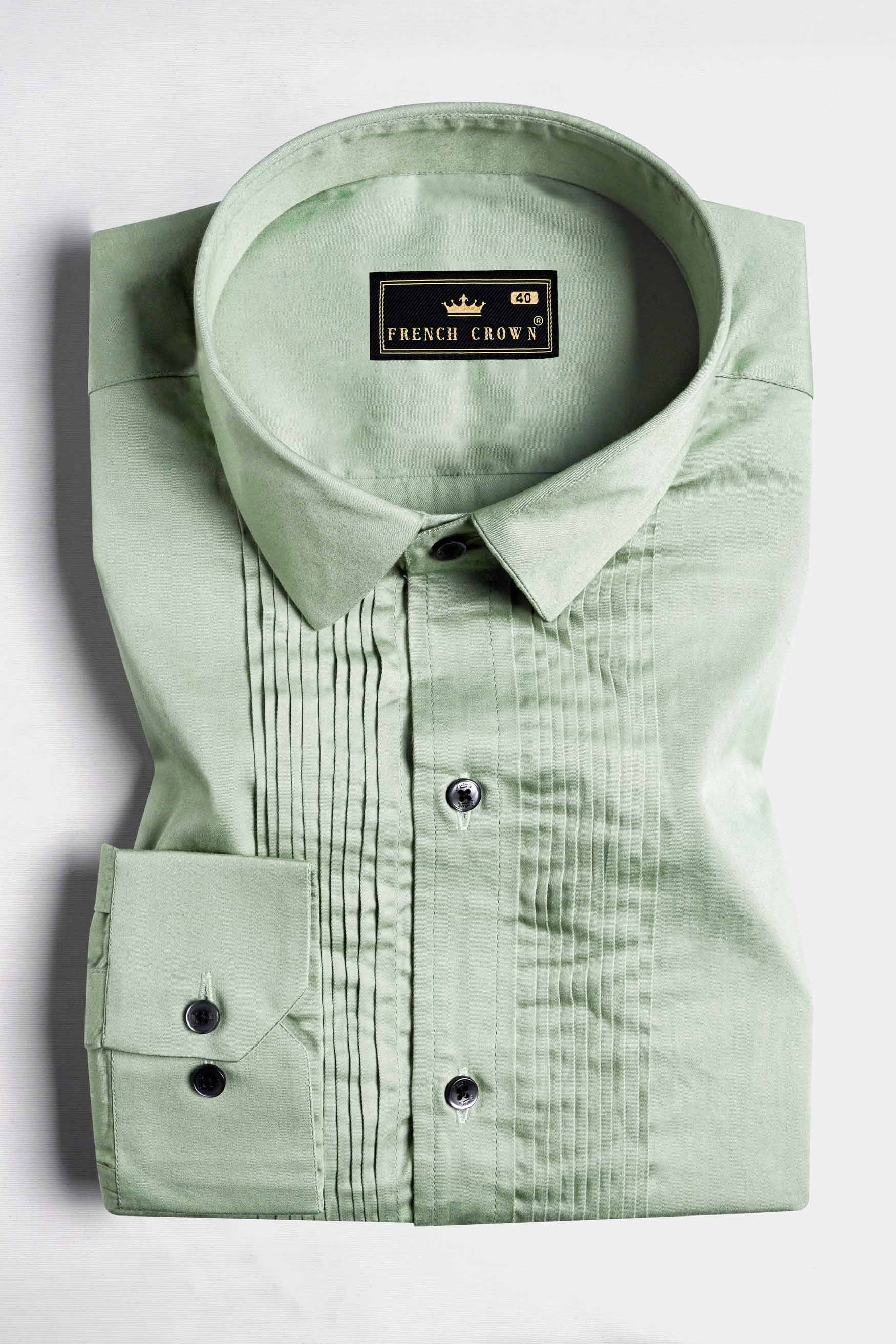 Laurel Green Subtle Sheen Super Soft Premium Cotton Tuxedo Shirt