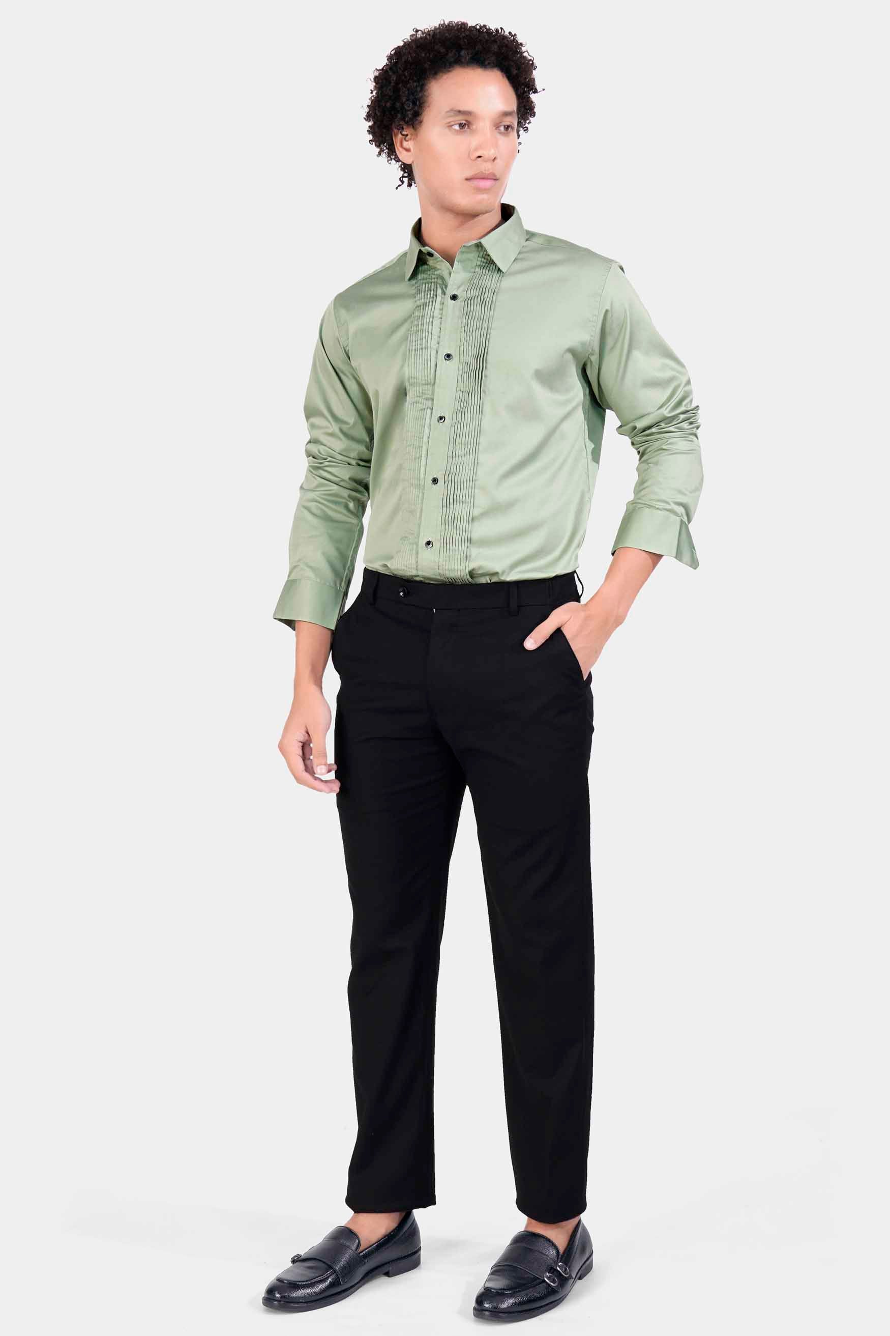 Laurel Green Subtle Sheen Super Soft Premium Cotton Tuxedo Shirt