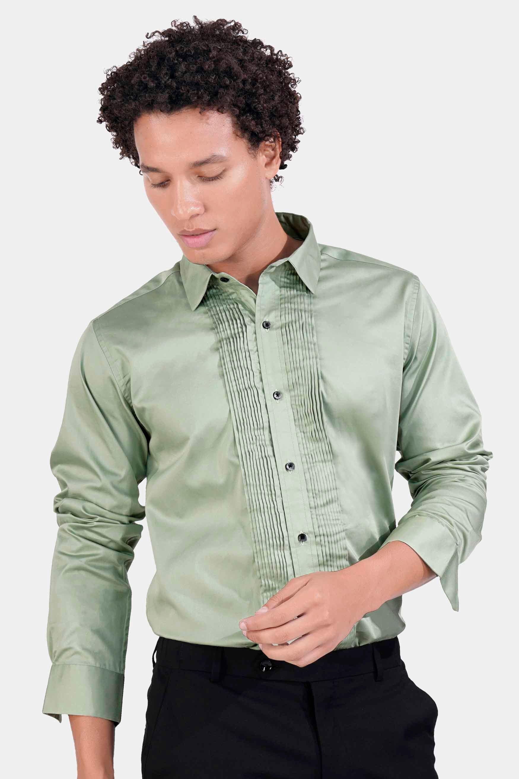 Laurel Green Subtle Sheen Super Soft Premium Cotton Tuxedo Shirt