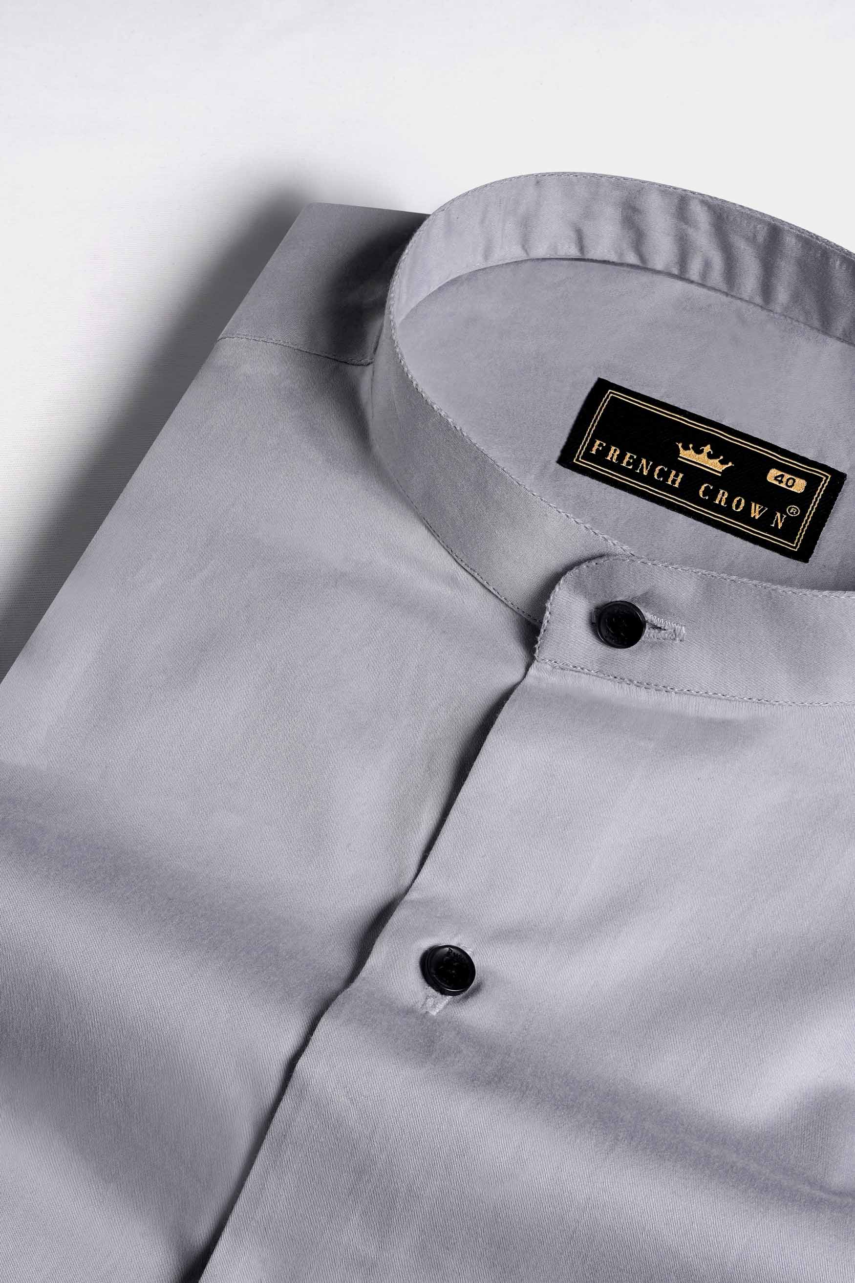 Storm Gray Subtle Sheen Super Soft Premium Cotton Mandarin Shirt