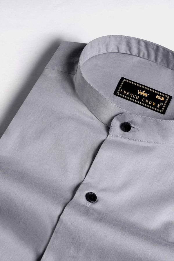 Storm Gray Subtle Sheen Super Soft Premium Cotton Mandarin Shirt