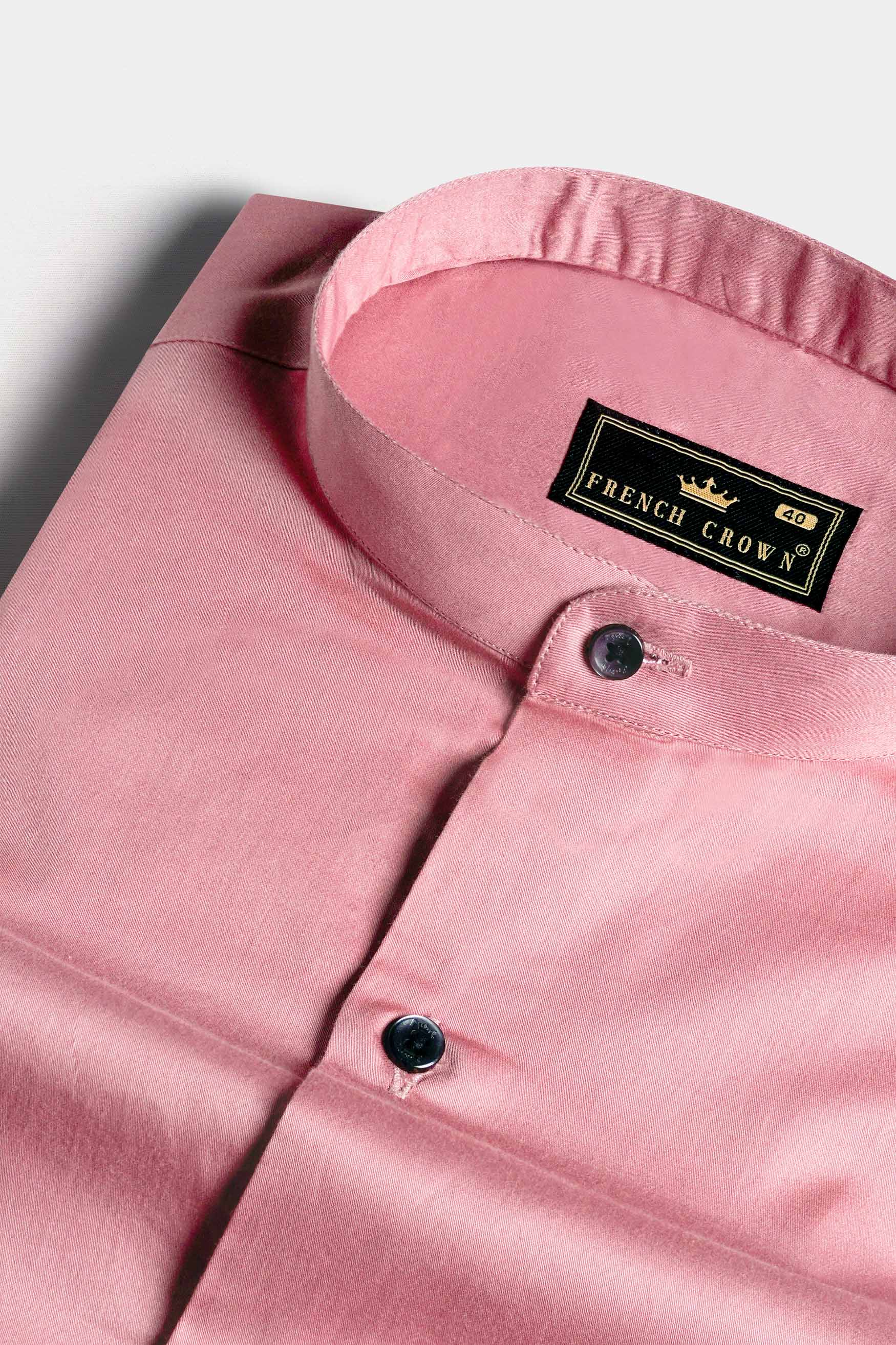 Shilo Pink Subtle Sheen Super Soft Premium Cotton Mandarin Shirt