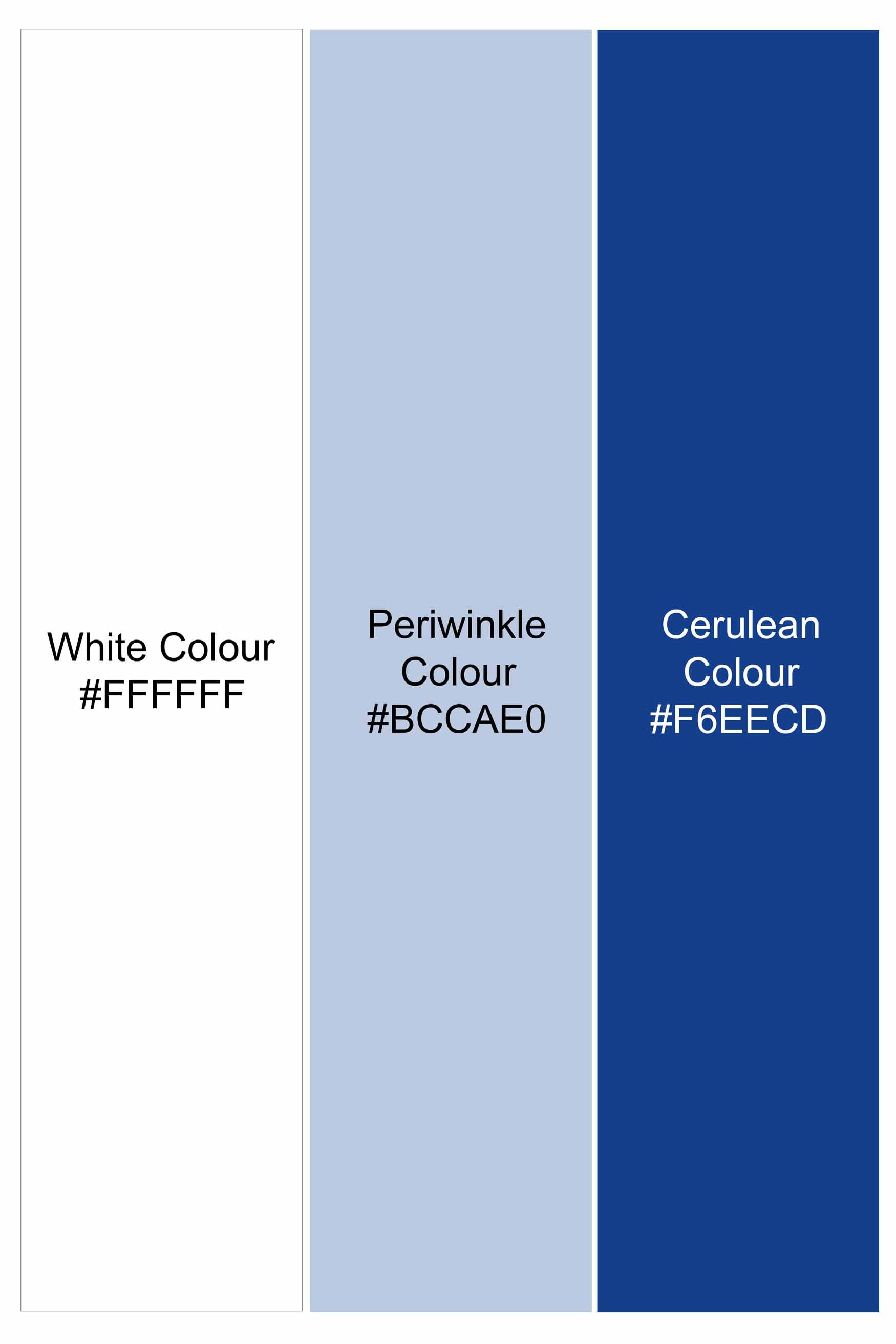 Bright White with Cerulean Blue Striped and Polka Dotted Premium Cotton Kurta Shirt
