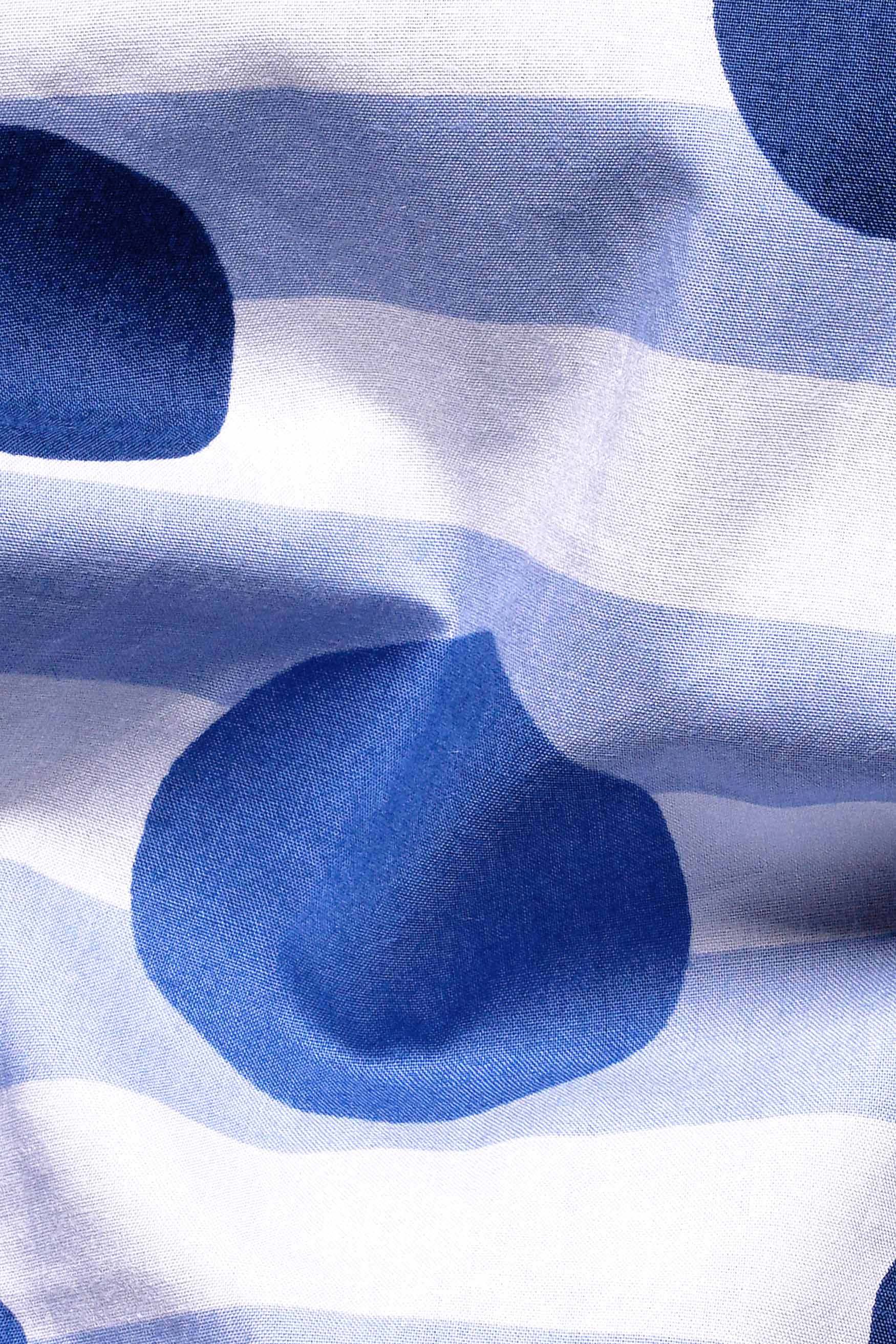 Bright White with Cerulean Blue Striped and Polka Dotted Premium Cotton Kurta Shirt