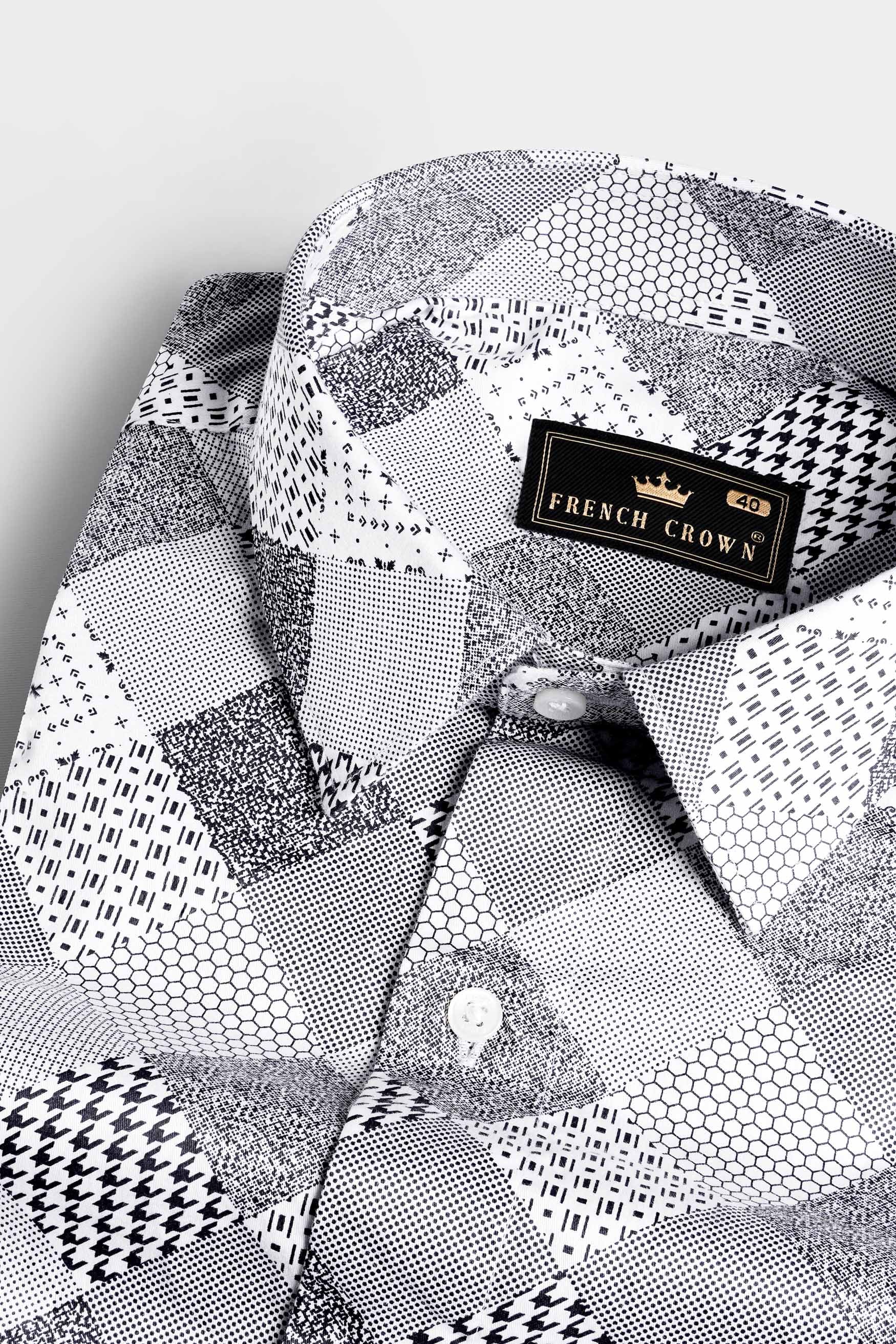Bright White and Black Printed Subtle Sheen Super Soft Premium Cotton Shirt